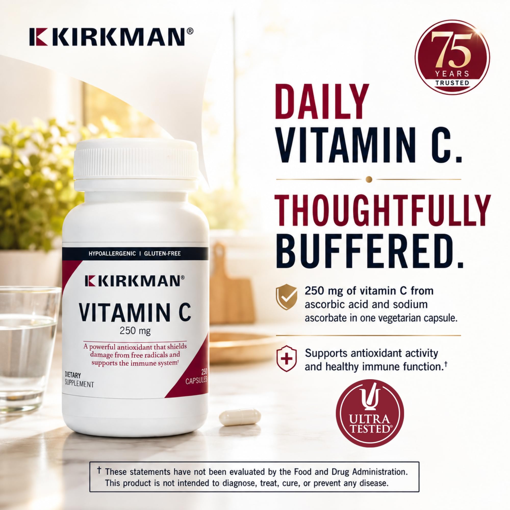 Kirkman Vitamin C Hypo Capsules, 250 mg, Hypoallergenic, 250 Veg Capsules — Amazon image 2