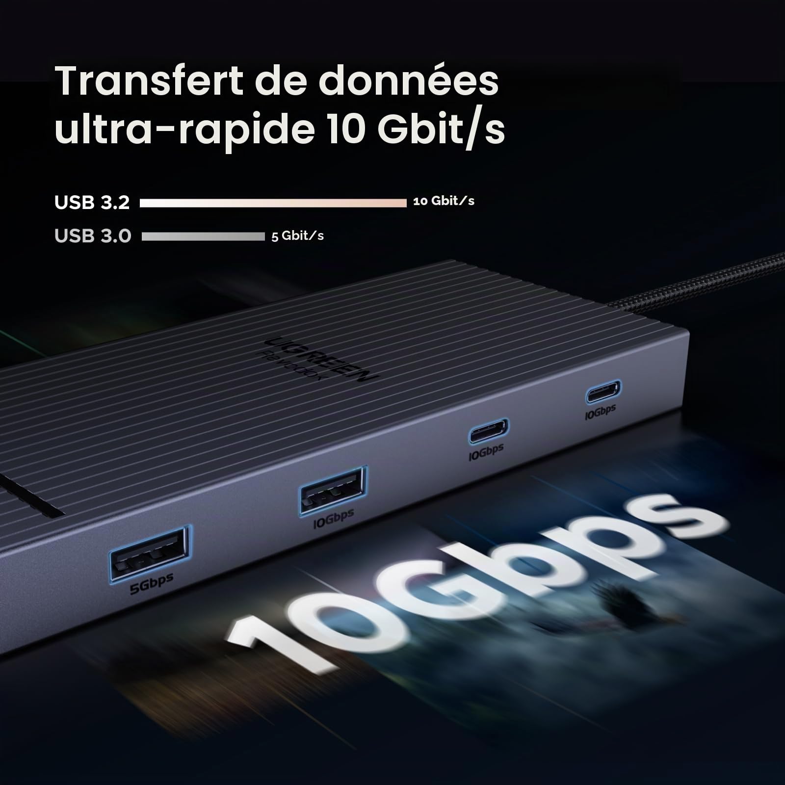 UGREEN Revodok Pro 2102 Docking Station USB C Double HDMI 4K 60Hz 10 en 1 Hub USB C 10Gbps Adaptateur Ethernet Gigabit PD 100W Charge Lecteur de Carte SD TF Multi Data Ports