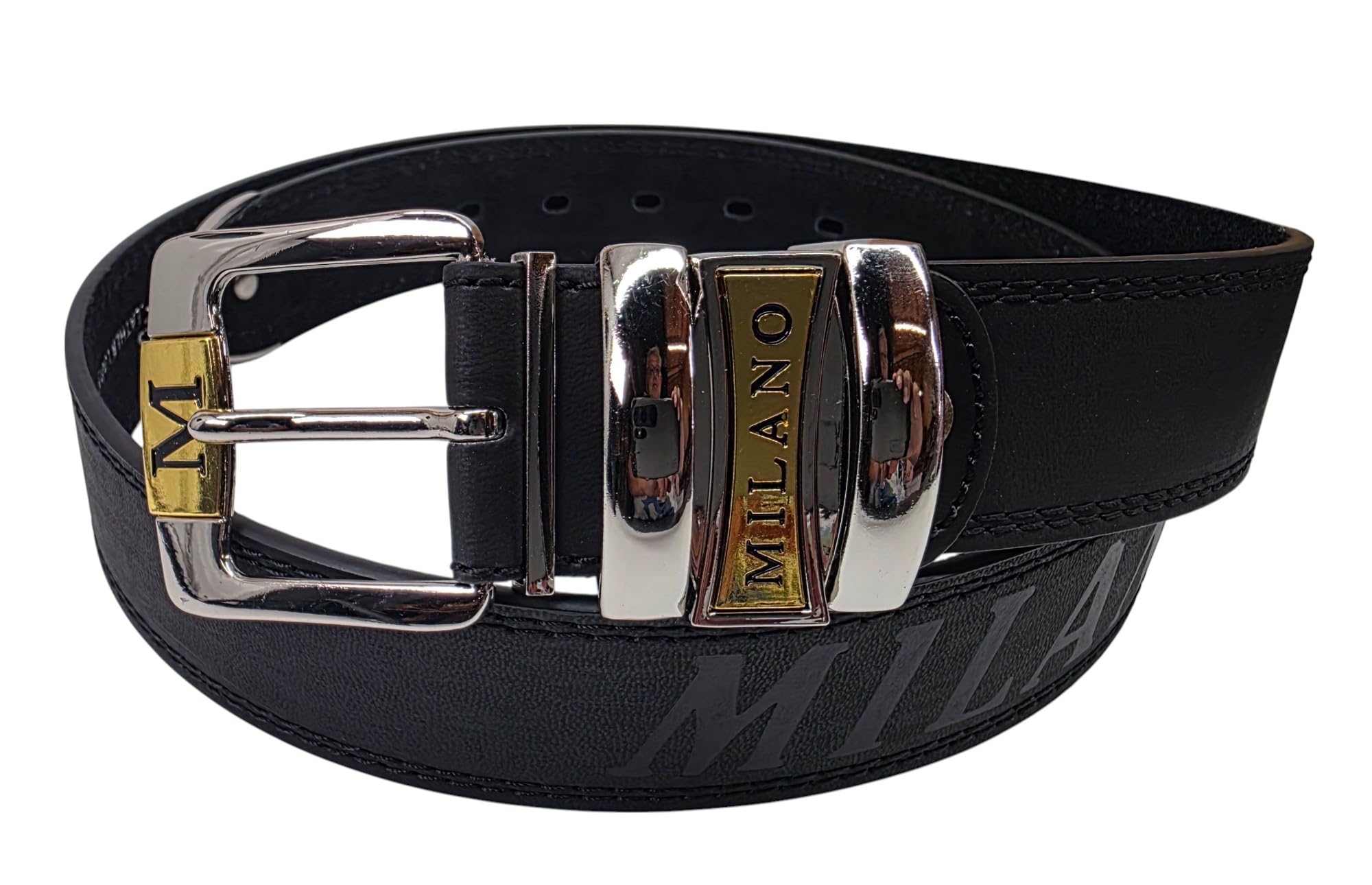 Theglovehut Men's Black New Leather With Silver Buckle Belt Smart Casual 1.5" Wide (, 32" - 36")