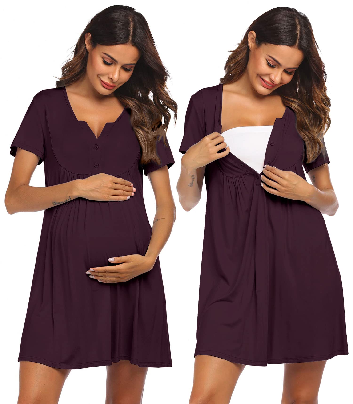 Ekouaer Labor and Delivery Gown Nursing Nightgown Maternity Nightgowns for Hospital Short Breastfeeding Nightgown S-XXL