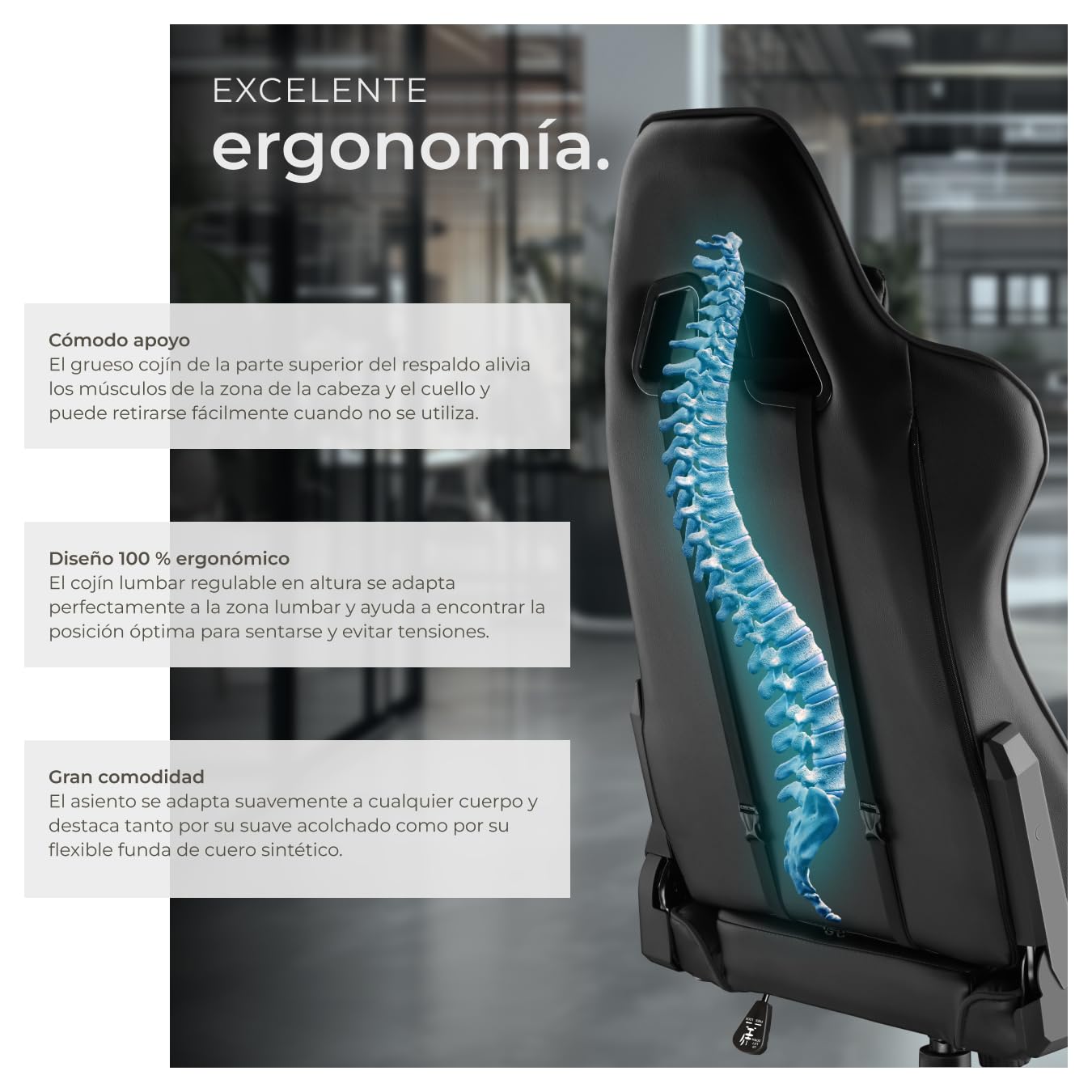 tectake® Silla Escritorio, Silla Ergonómica con Reposabrazos Ajustables, Silla de Estudio Moderna, Silla con Reposacabezas y Cojín Lumbar Extraíbles, Mecanismo Basculante, Rotación 360° - Negro/Negro