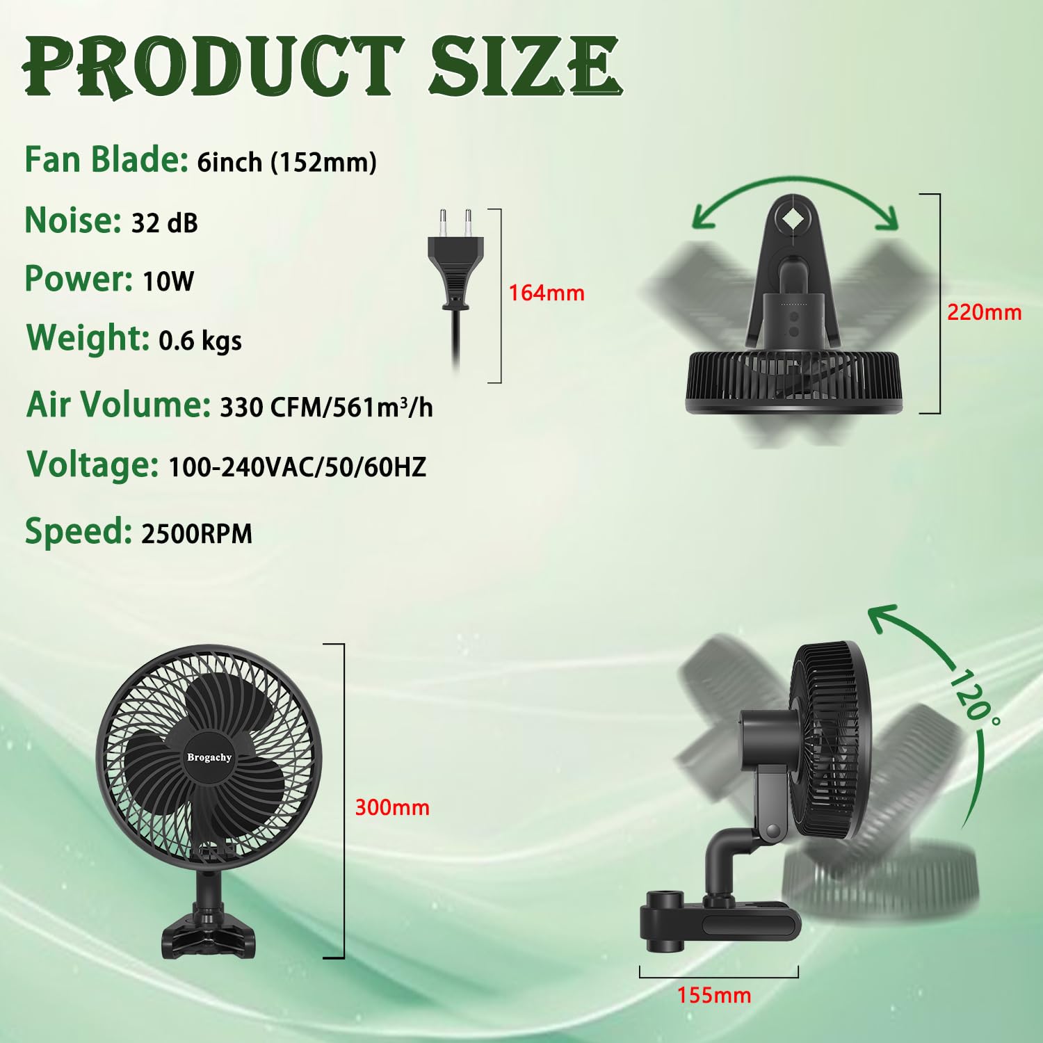 Clipfan/Ventilador con Clip 10W, Ventilador de Cultivo con Clip Oscilación Automática motor EC trifásico, 10 Velocidades, para Tienda de Cultivo.