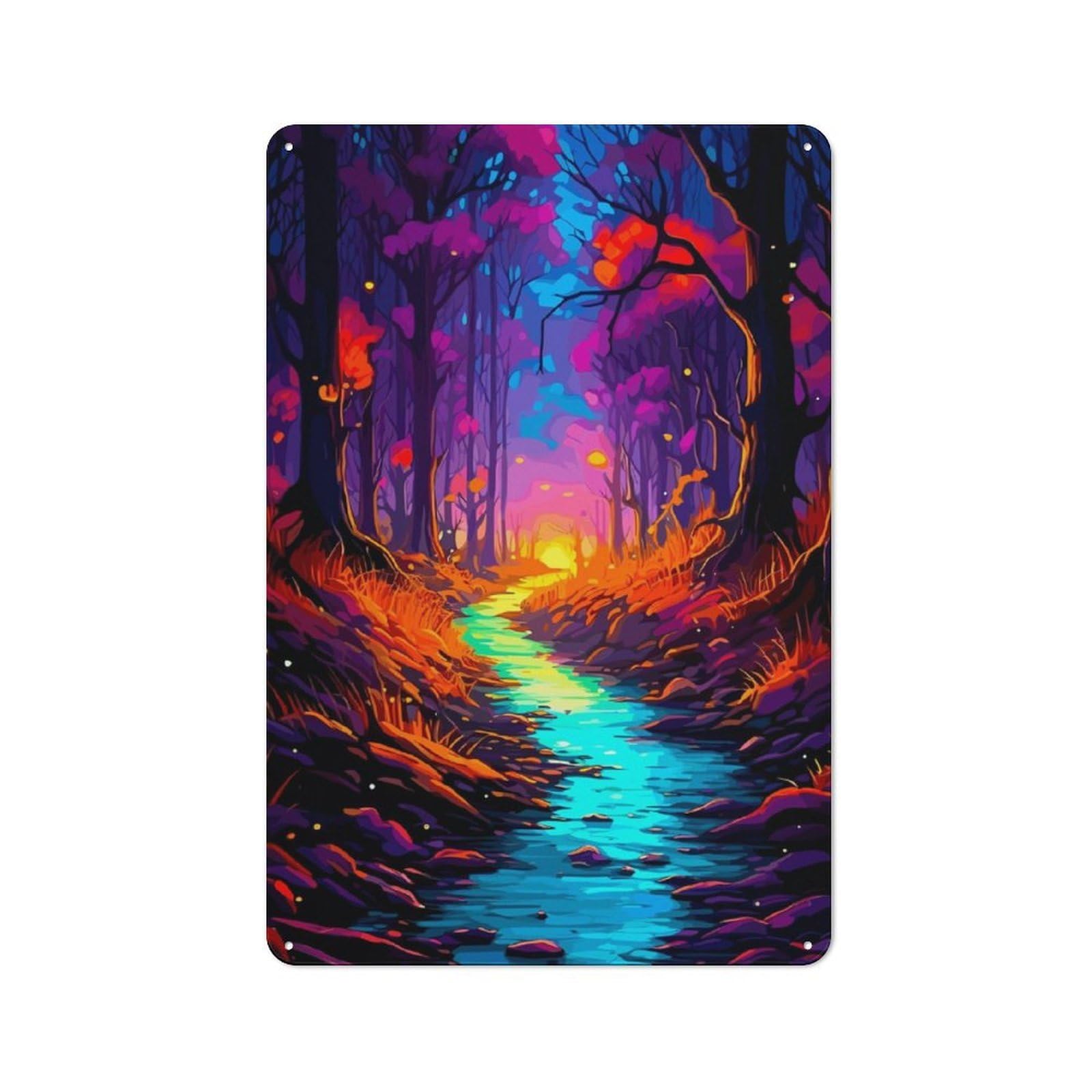 Junmoney Colorful Forest Metal Wall Art Sign 30X20cm, Old Fashioned Nostalgic Wall Art For Living Room, Hallway, Kitchen Or Cafe