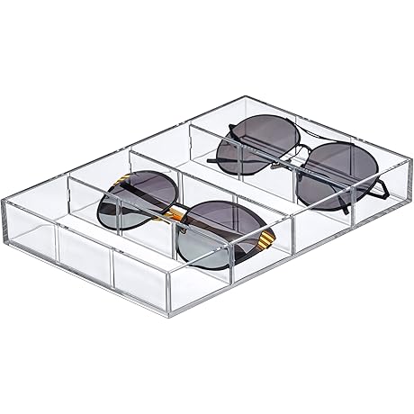 Plastic Trays for Organizing Drawers: Soleil Acrylic 4-Compartment Sunglass Organizer and Jewelry Storage Tray