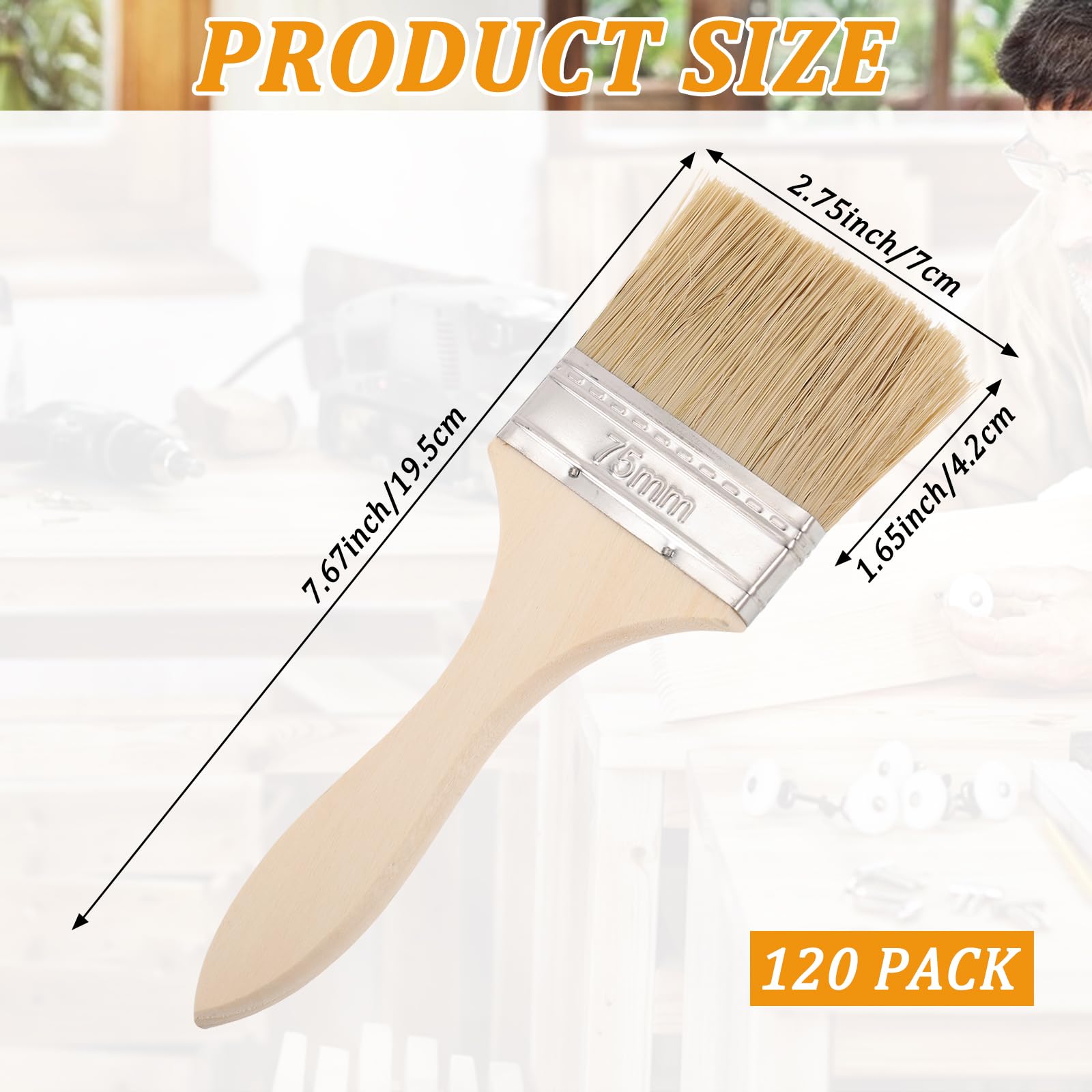 120 pennelli da 7,6 cm, pennelli per pittura sfusa, pennelli in legno, applicatori piatti per pittura, colla, vernice, forniture artistiche e artigianali