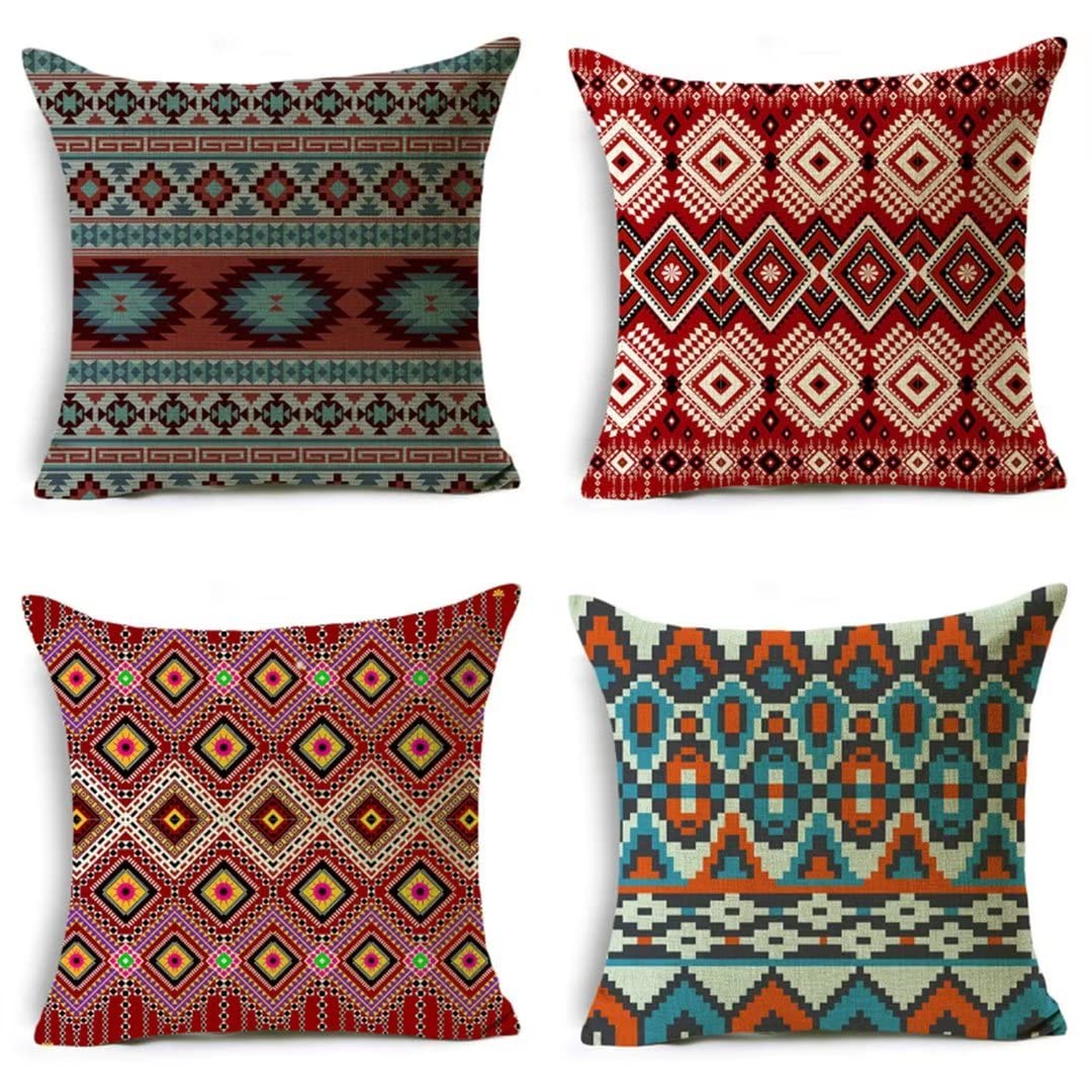 Housse de coussin boheme 40x40 en lin pour renover un canape fatigue lot de 4