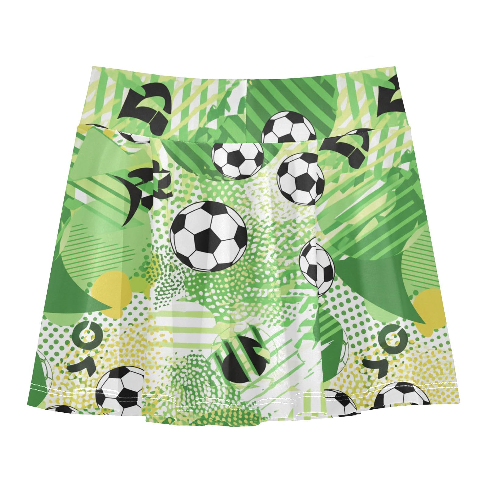 Cute Soccer Balls Green Little Girls Tennis Skirts with Shorts Athletic Skorts Workout Running Skirt with Pocket Size 9-10