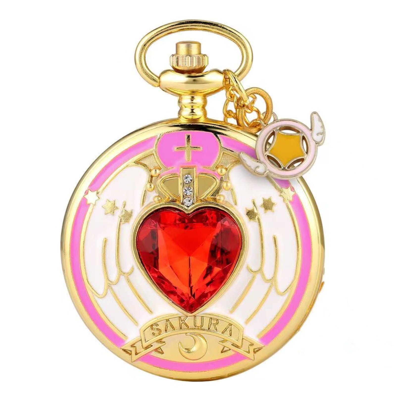 Orologi da Tasca, Orologio da Taschino for Ragazze con Pietra a Cuore in Oro