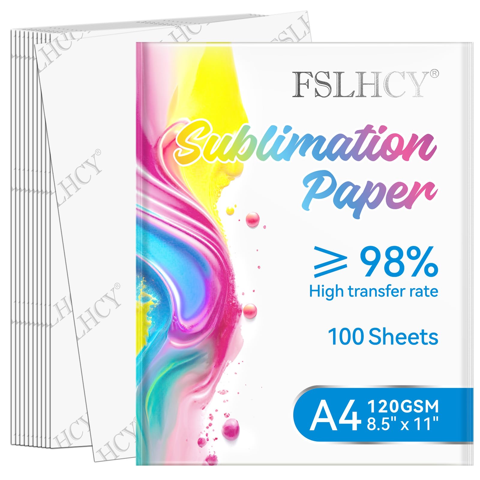 Papier de sublimation A4, 210x297 mm, 100 feuilles, 120 g/m², pour Mug, T-shirts, Textile, Tasses Compatible avec les Imprimantes à sublimation à jet d'encre