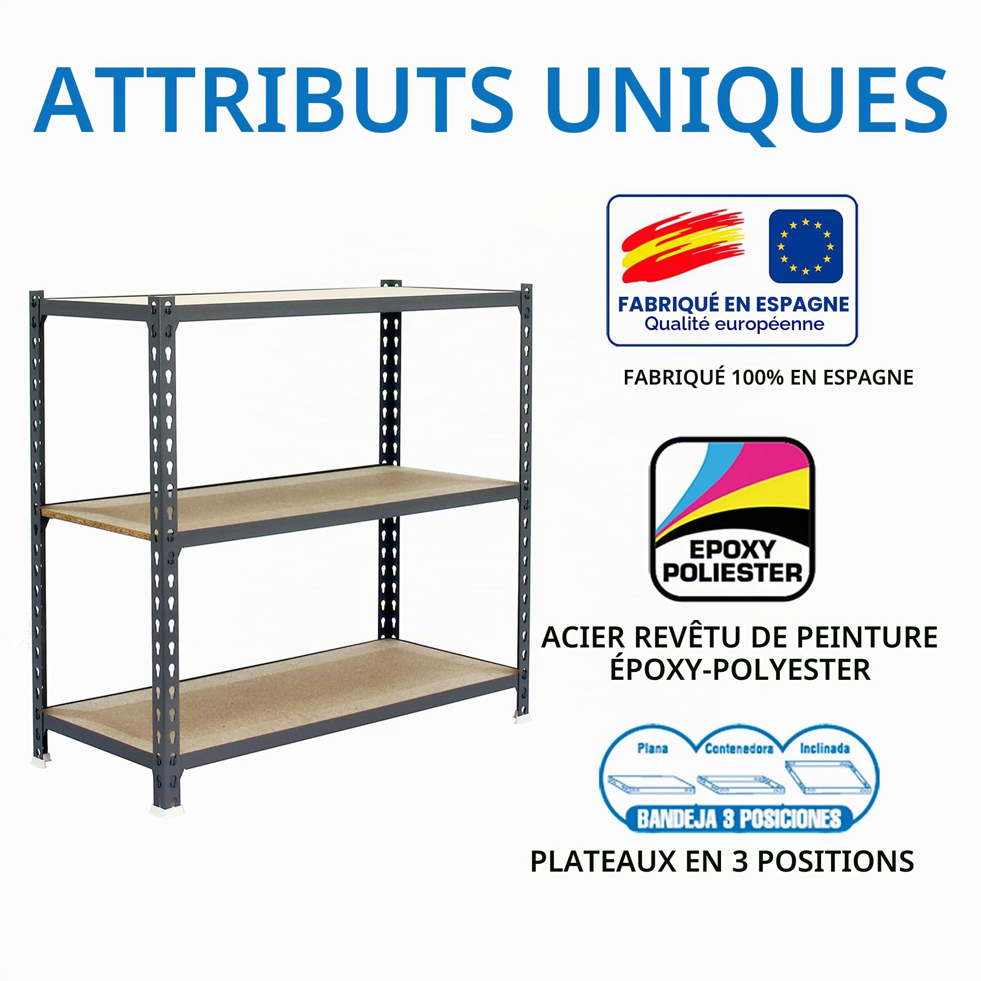 SimonRack Étagère Rangement et 3 Niveaux en Boix, 150 kg Capacité de Charge et Point de Flexion, 1000x1000x400 mm, Étagère Charge Lourde, Étagère Garage, Gris/Bois - Maderclick