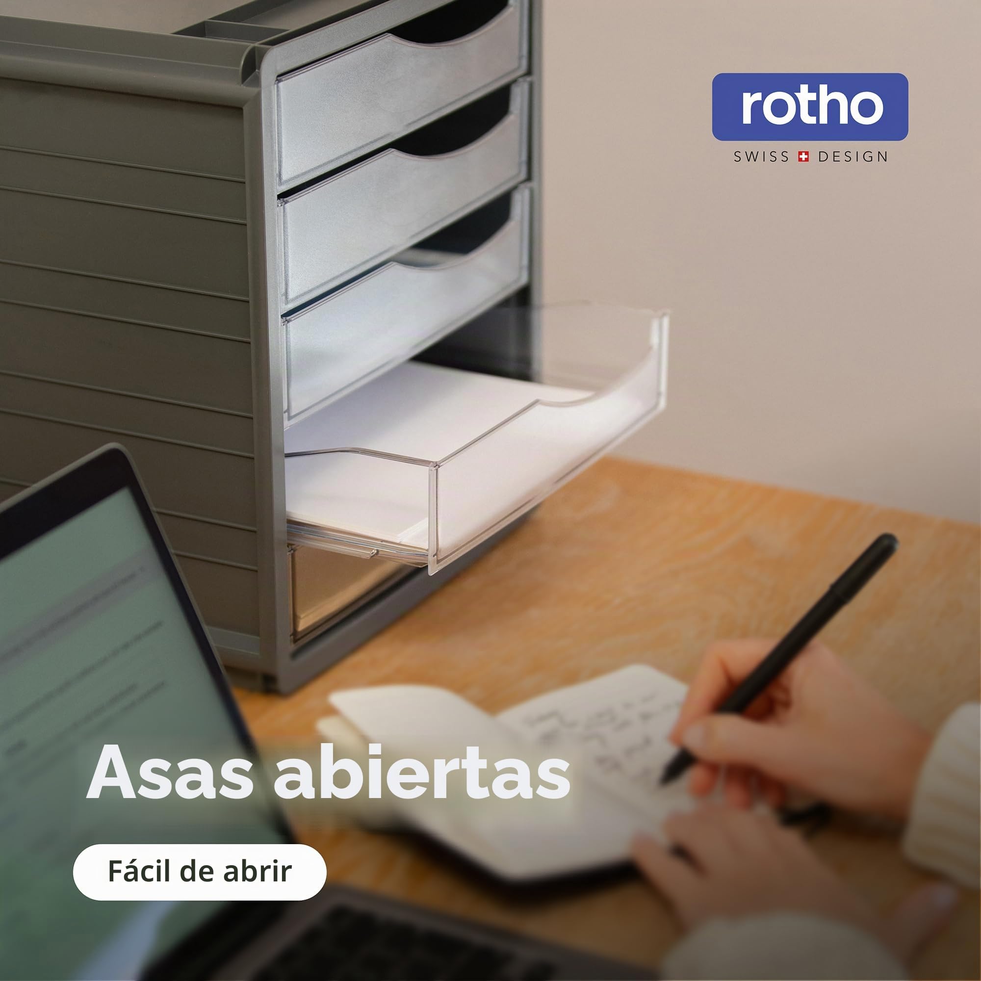 Rotho Spacemaker - Cajón/Caja de Oficina con 5 Cajones, Plástico (PS) sin BPA, Transparente/Negro, 33.5 x 28.5 x 32.0 cm