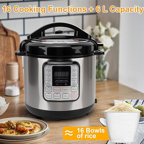 Miniatura 6 de 6.5 Quart Electric Pressure Cooker, 16-in-1 Multi-Functional Slow Cooker, Rice Cooker, Saute Pan, Soup Pot, Egg Cookers, Warmer, Preset Cooking,