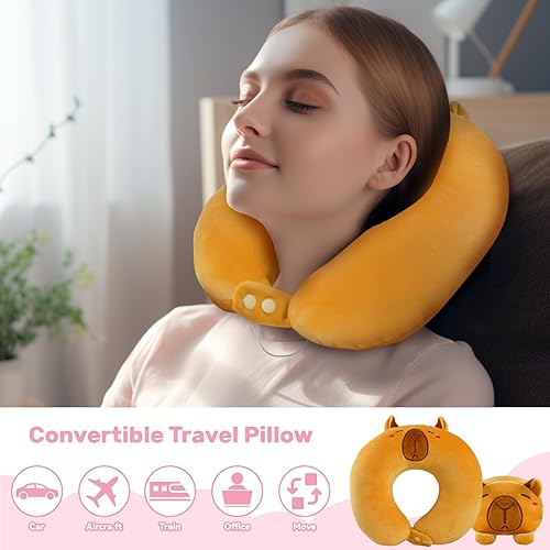 Miniatura 4 de KUUKO Waterbound Capybara - Almohada de cuello para niños, compañero de viaje 2 en 1, almohada suave en forma de U para niñas, bonito diseño de