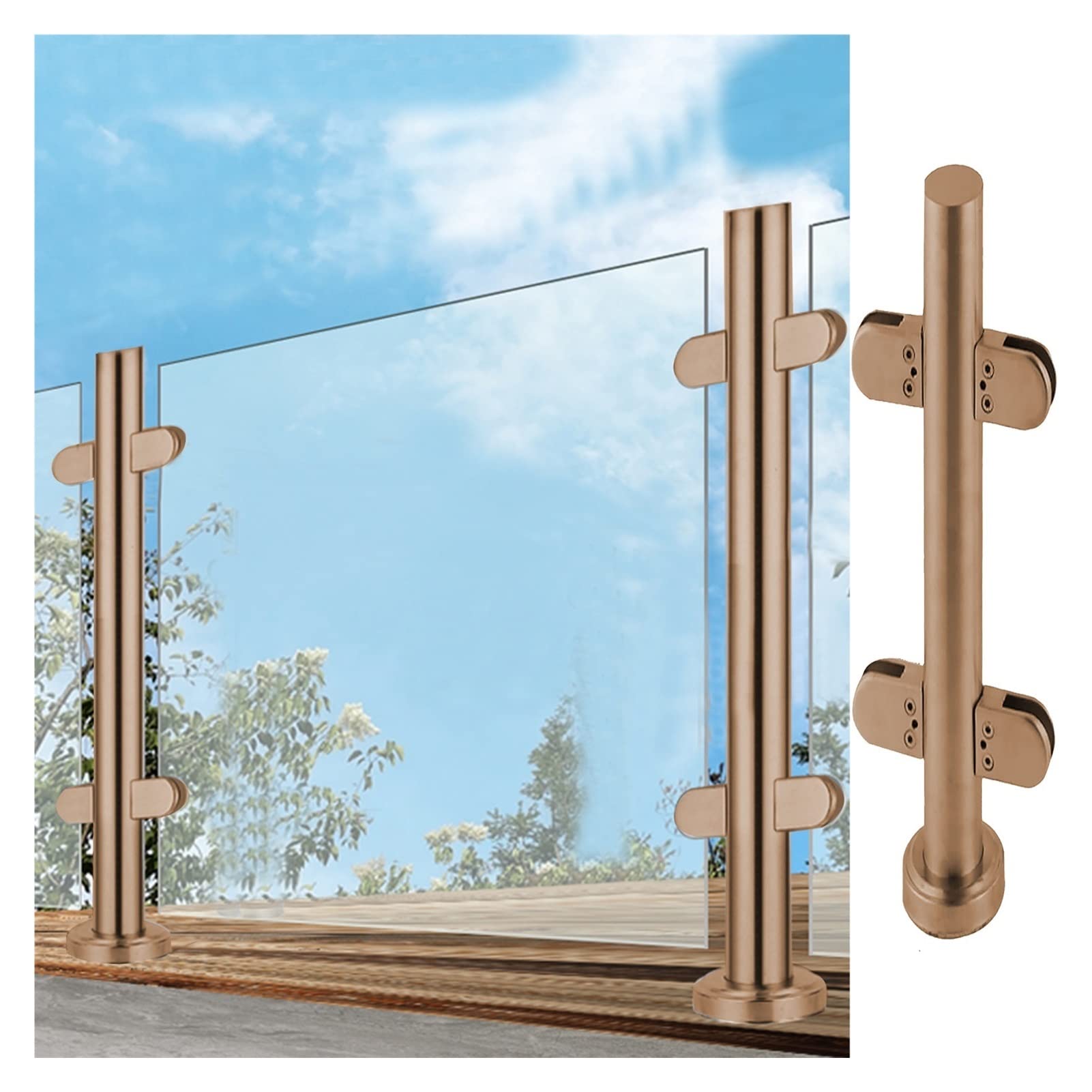 Poteau de garde-corps en verre finition ronde haut de gamme pour fixation au sol