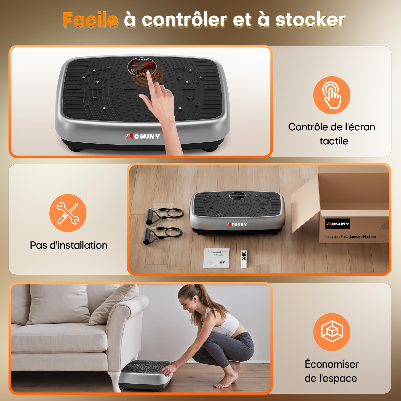 MOSUNY Plateforme Vibrante Perte de Poids, Double Moteur, Capacité 204 kg, 1-120 Niveaux