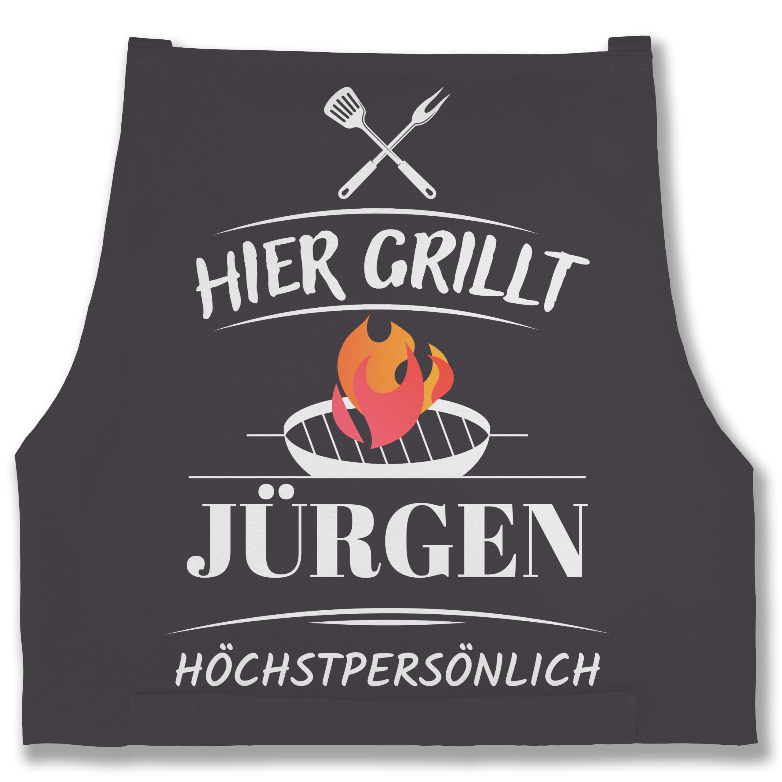 Geschenk mit Namen personalisiert by Shirtracer - Schürze - Grillschürze Herren Männer - Hier grillt Name höchstpersönlich I Geschenk Grillen I Grill Geschenk I Lustiges Geschenk Papa I Vatertag