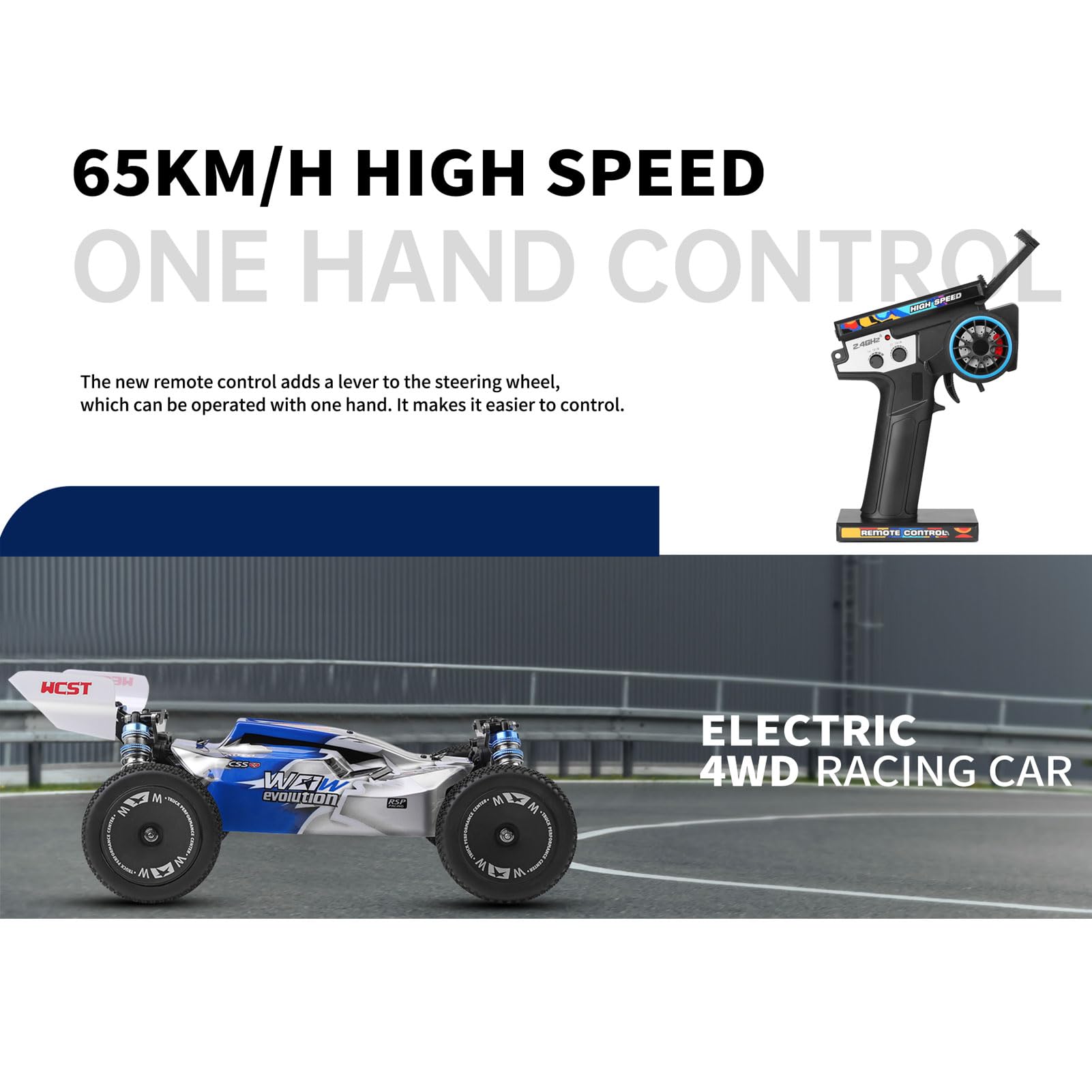 HUIOP 144011 Coche de Control Remoto 1/14 2,4 GHz 65 KM/H Coche Todoterreno de Alta Velocidad Vehículo 4WD Regalos para Adultos,Coche teledirigido 4WD