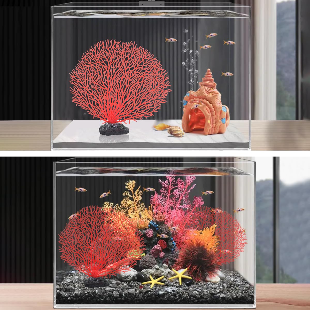 Tissting Corallo Artificiale per Acquario, Decorazione Realistica in PVC con Piante Finte per Pesci