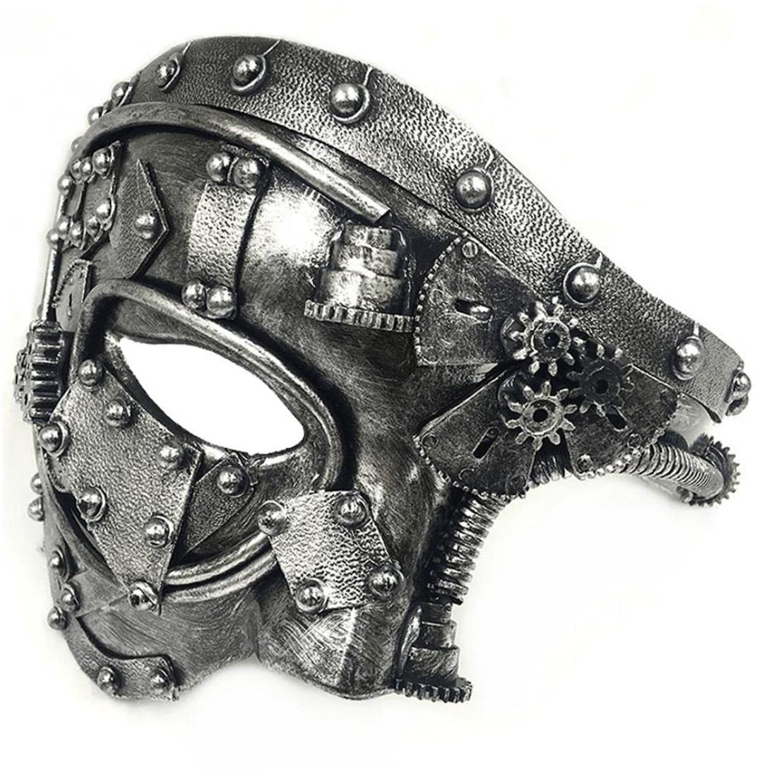 Danlai Antique Silver Masquerade Mask Carnival Party Half-Face Mask Heavy Industry Mechanical Steampunk Mask Antique Opera Props Mask
