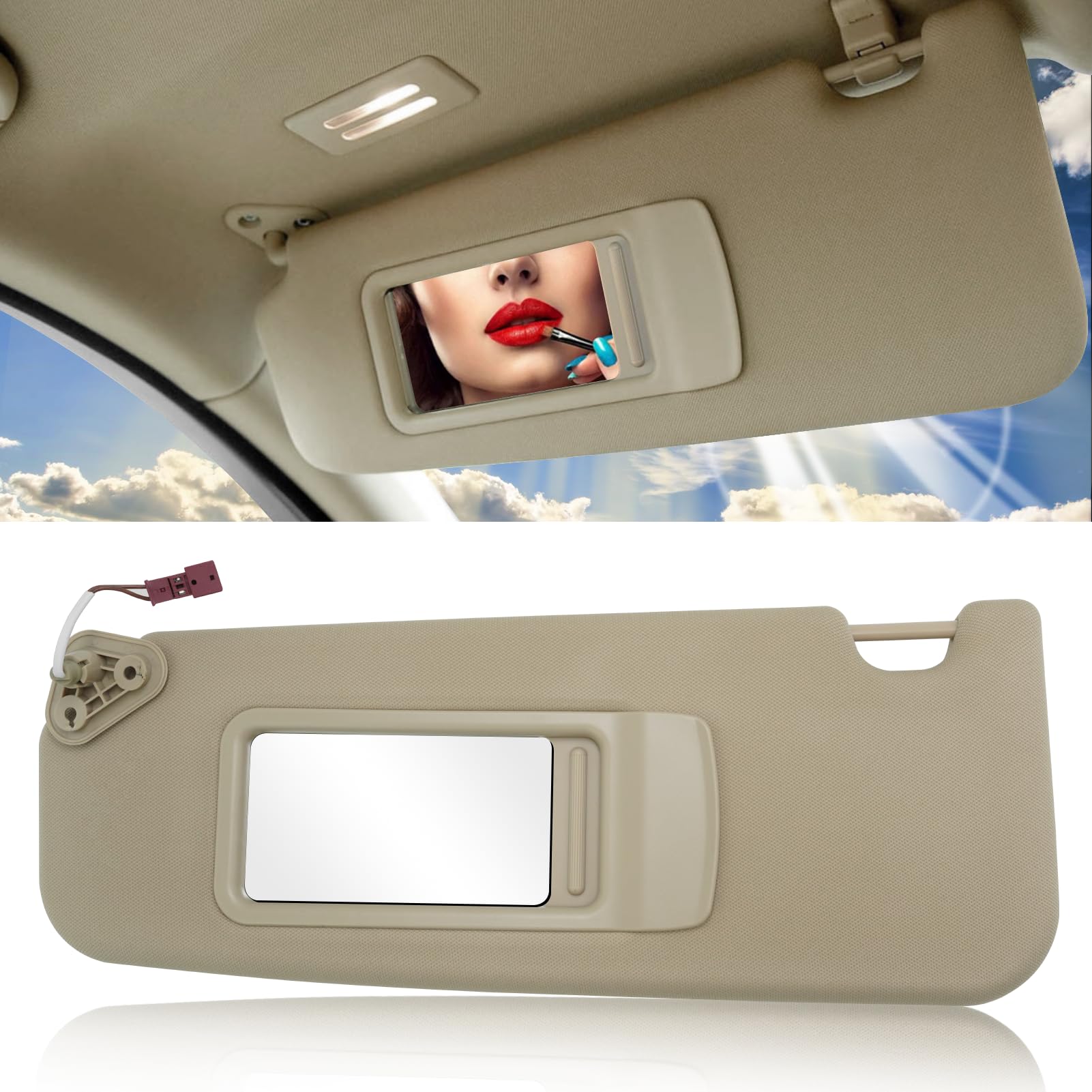 Jaronx Compatible with BMW Sun Visor for 3 Series E90 E91/ X1 E84, Left Driver Side Sunvisor with Mirror for BMW E90/E91 2005-2011/E84 2009-2015, Sun Visor Replacement 51167252009 (Beige, Left)