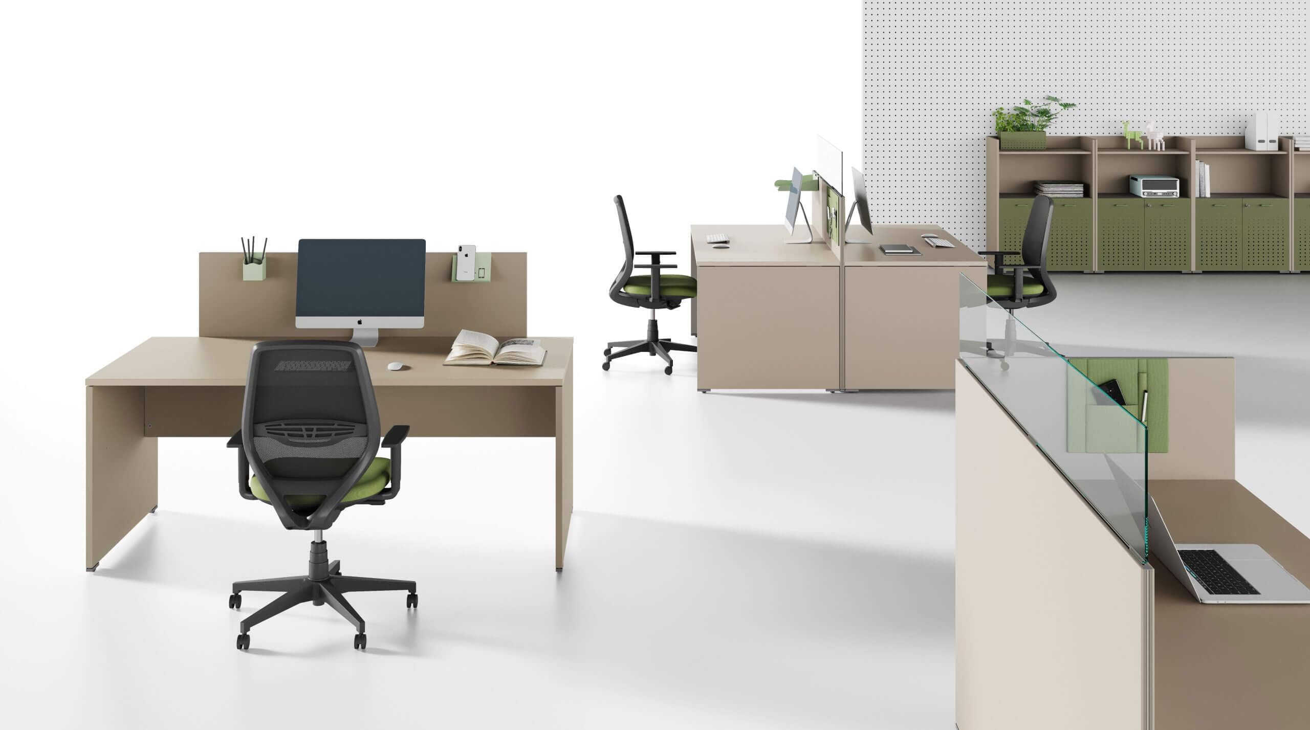 FBasic Scrivania Operativa in legno - Colore Bianco - 140x80x74