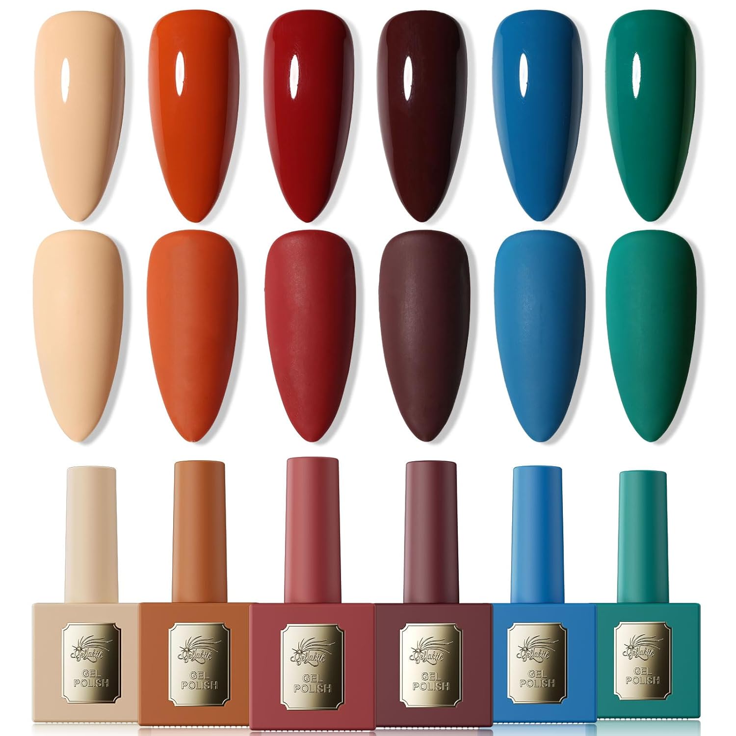 Gel Polish Set of 6 Colors 12ml with Red Blue Green, Gel Polish Kit for Salon DIY at Home, Soak Off LED UV Gel Nail Polish, Gifts for Women Girls