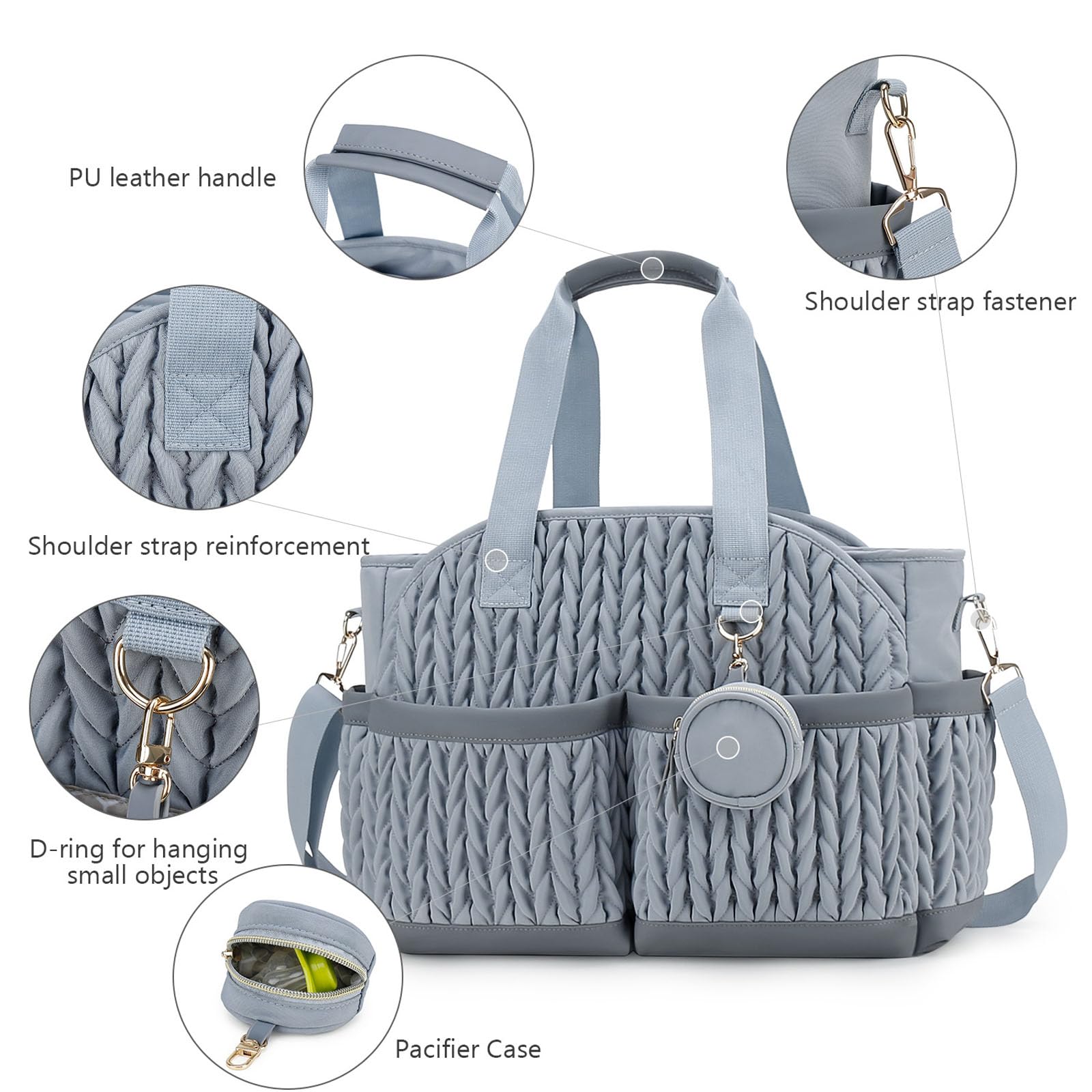 Organizador de pañales de Hombro, Bolsa Acolchada Resistente Agua con Correa de Hombro Ajustable para Salidas Familiares, Bolsa Impermeable