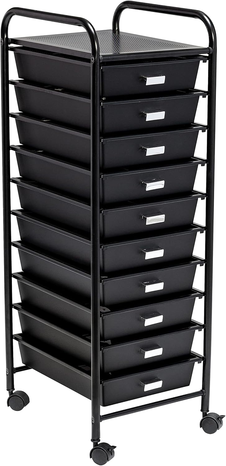 Honey Can Do 10Drawer Metal Rolling Storage Cart, Black