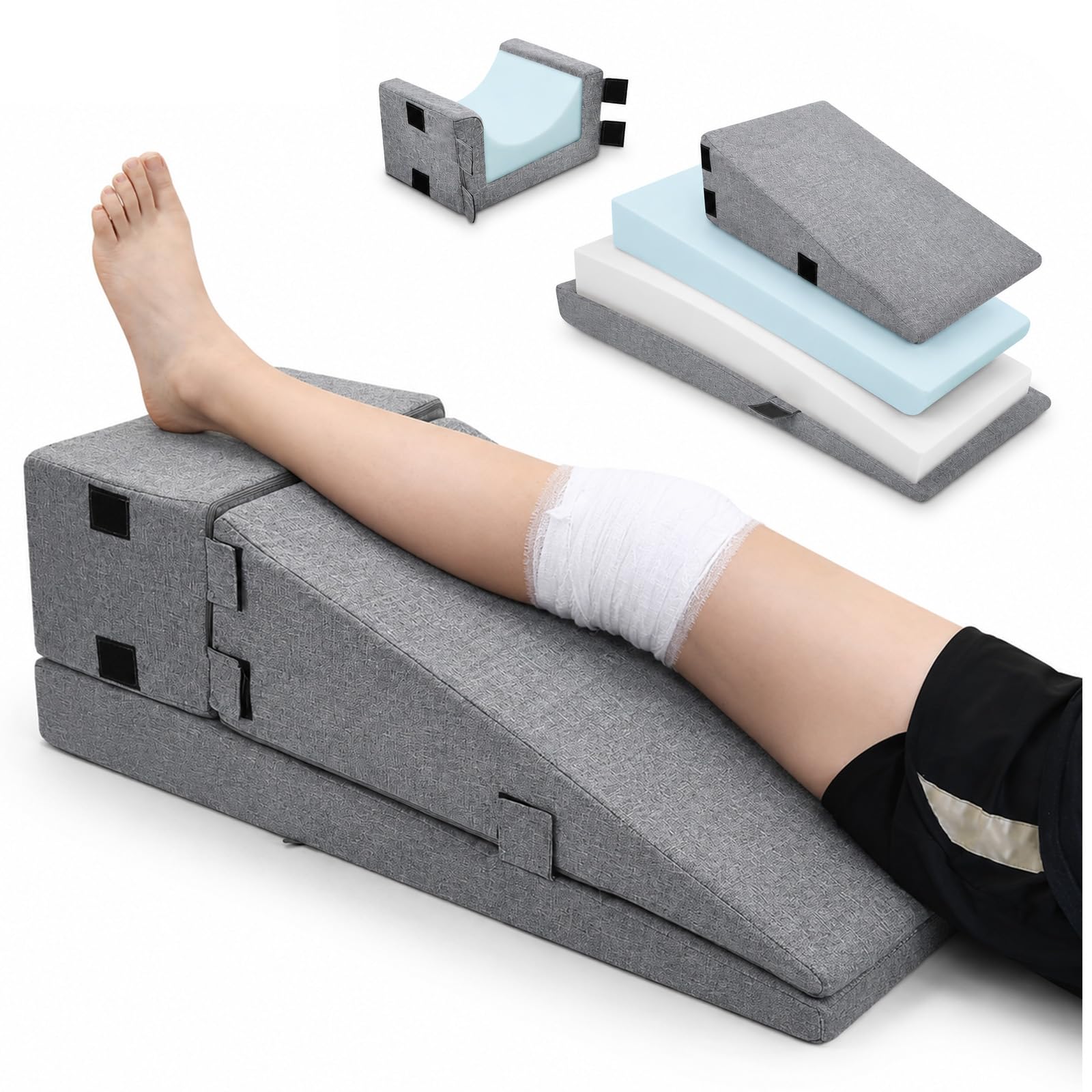 Almohada elevadora para piernas después de la cirugía, reemplazo de rodilla y lesiones. Almohada ortopédica de espuma para elevar las piernas, mejora la circulación sanguínea, reduce la hinchazón y