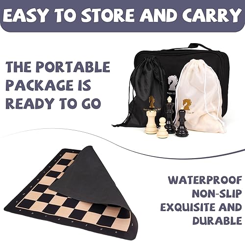 Miniatura 3 de Agirlgle Juego de ajedrez de torneo de 20 pulgadas para adultos y niños, juego de ajedrez plegable de silicona, piezas de ajedrez de 3.8 pulgadas de