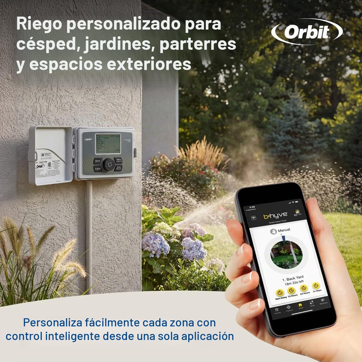 Orbit 57946 B-hyve - Controlador Inteligente de Sistema de rociadores WiFi para Interiores y Exteriores de 6 Estaciones