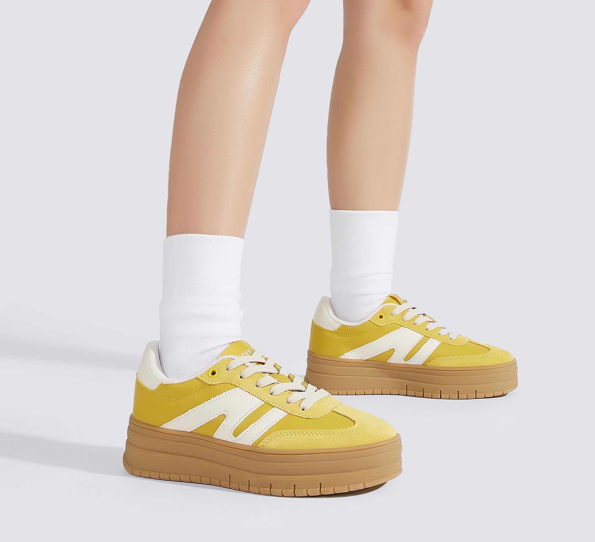 LUCKY STEP Plateau Sneaker Damen - Keilabsatz Leinwand Retro Niedriger Schaft Bequem für Alltag