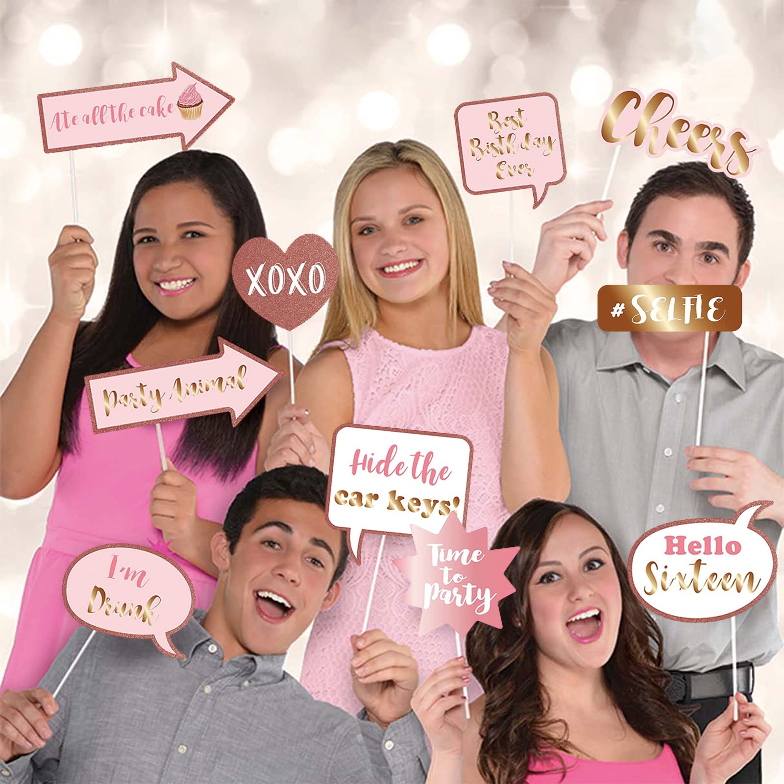 Kit Puntelli Photo Booth 40° Compleanno - 38 Pezzi Oro Rosa Con Bastoncini Per Selfie E Feste - Foto 8