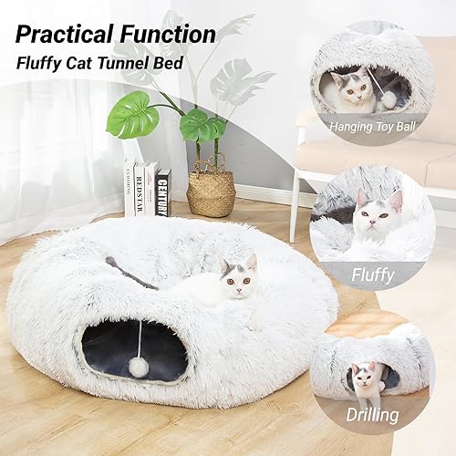Miniatura 2 de LUCKITTY Cama de túnel de felpa cálida y esponjosa debajo del árbol de Navidad, tubo grande, juguetes de 3 pies de diámetro más largo, plegable, de