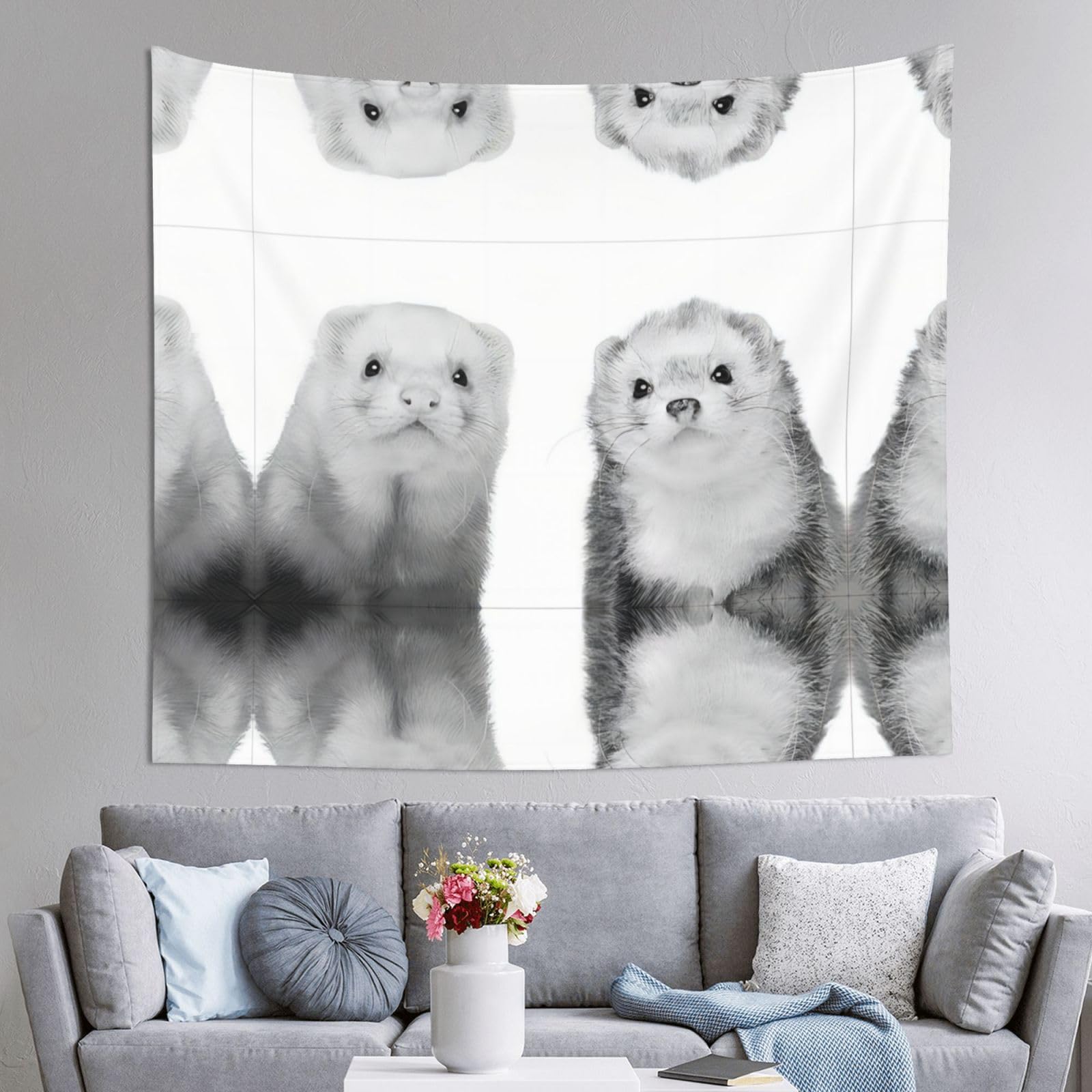 HLSBSSL 60x51in Ferrets Printed Tapestry Tablecloth for Dormitory and Picnic Rooms - Multifunctional Fabric Hanging