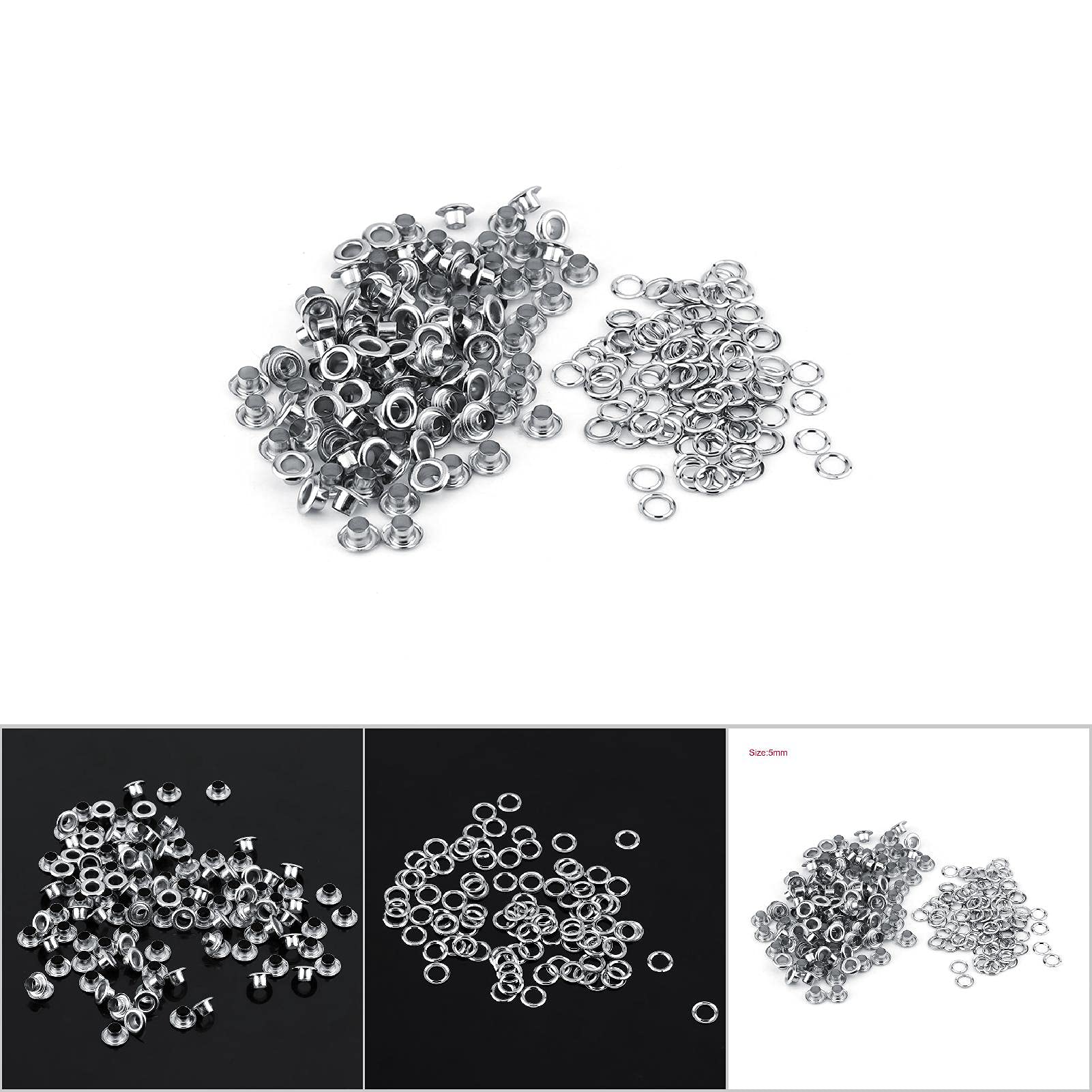 100Pcs 5mm Metal Grommets Eyelet Self Backing Eyelets Grommets for Clothes Leather Craft Card Decoration(Silver)