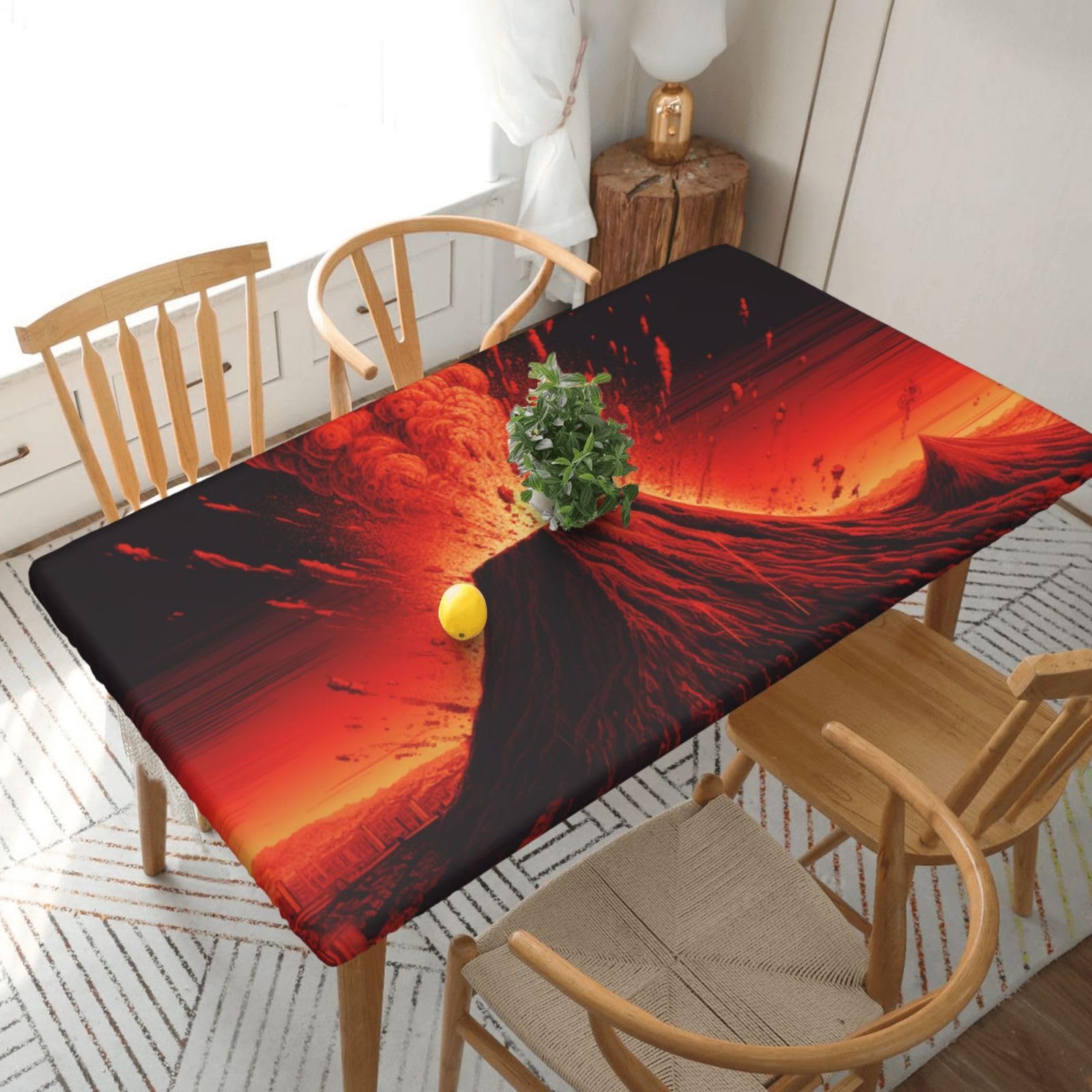 WPKJU Volcano Printed Tablecloths 5ft Rectangular Table Covers Washable Polyester Decorative Table Cloth for Dining Table Picnic Wedding