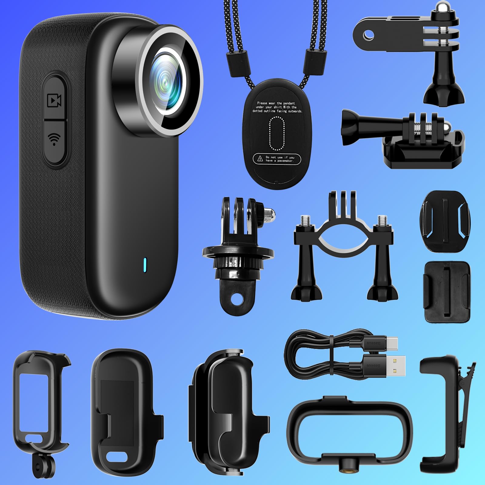 Action Cam 4K WiFi, mini videocamera per casco 150° e display da | 1000 mAh 3 ore di registrazione, magnete e accessori, app Viidure, IP65, registrazione verticale 2K durante la ricarica