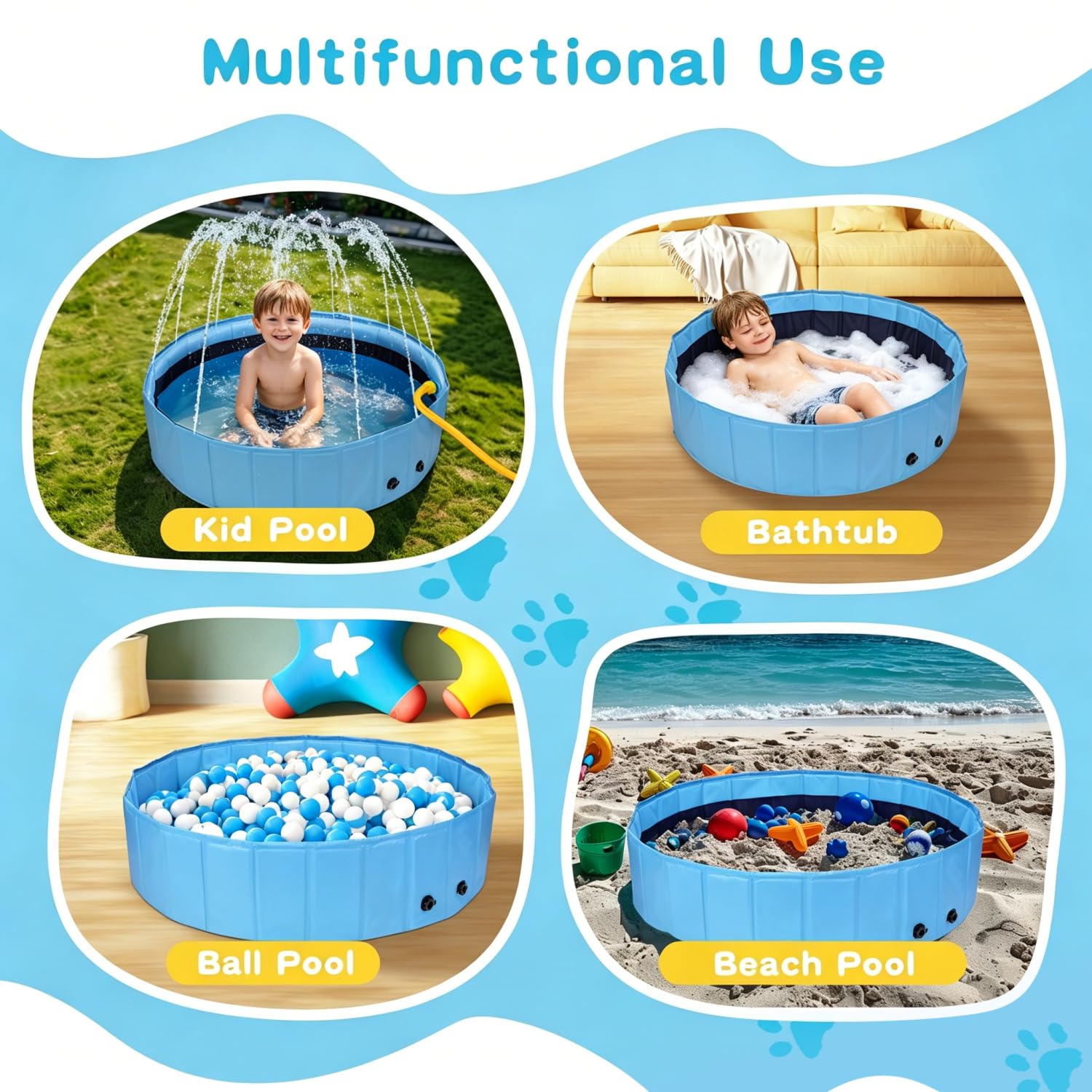 Nobleza Piscina Plegable para Perros con Aspersor – 2-en-1 Alberca & Alfombra de Agua para Niños y Perros – PVC Antideslizante con Válvula de Drenaje – 3 Tamaños (D120 x H30 cm)