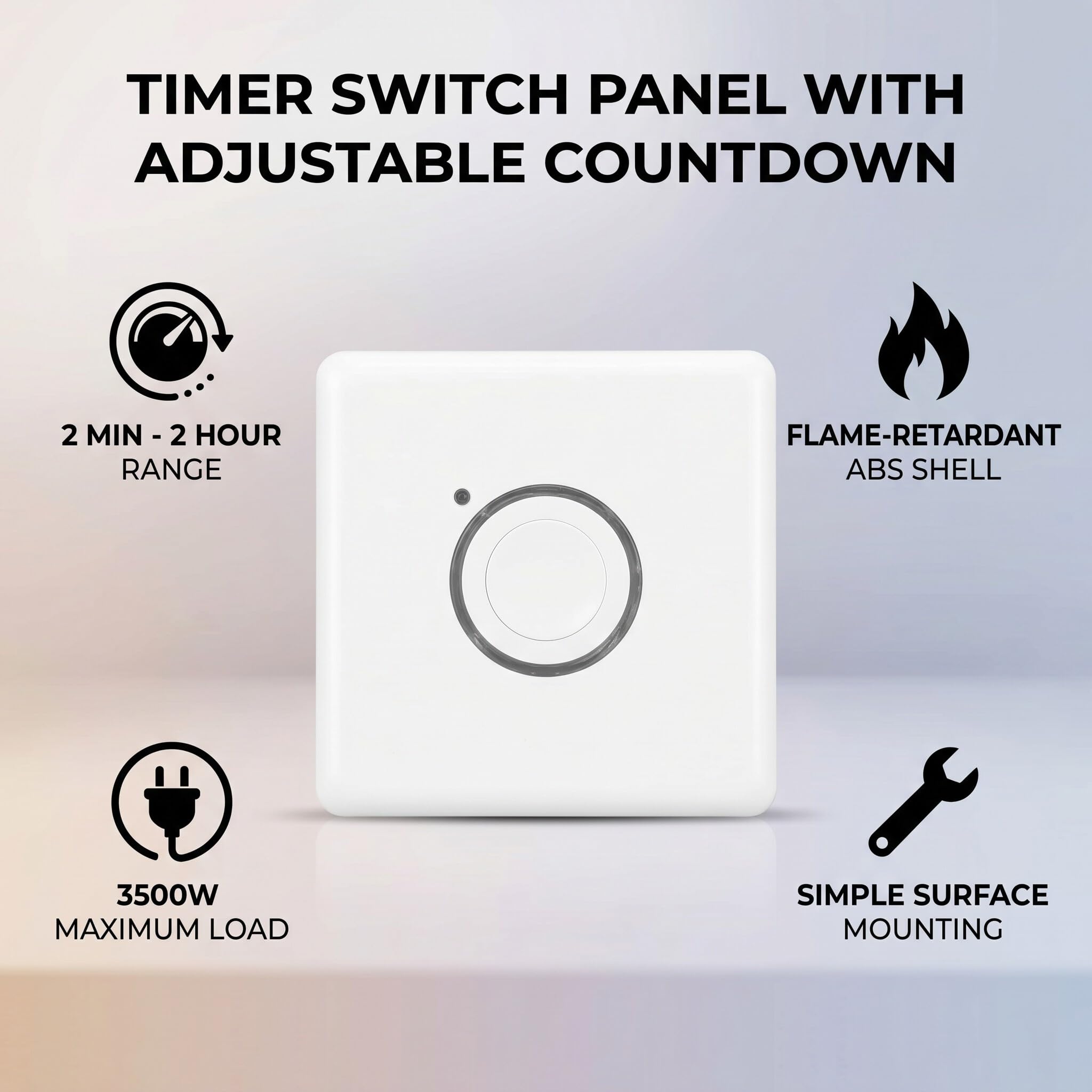 Panneau de Commutation de Minuterie, 220 V 3 500 W, Compte à Rebours, Interrupteur de Mise Hors Tension, Minuterie Murale à Commande Tactile pour Lumières, Moteurs, Appareils