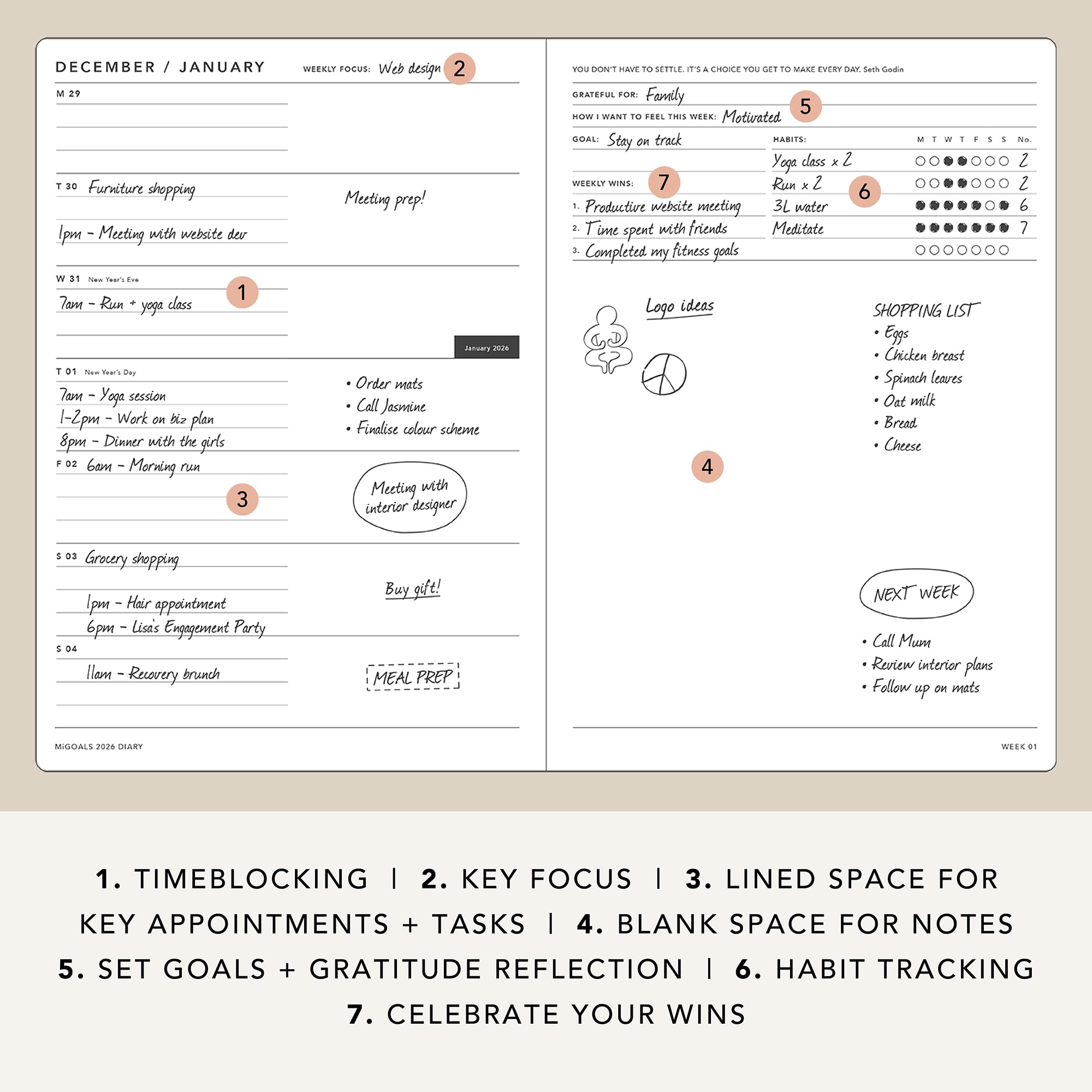 MOXON MiGoals 2026 A5 Weekly Notes Goal Diary, Goal Planner, Productivity Journal, Habit Tracker, Weekly Notes Layout with Goal Setting, Reviews and Budget Tracker (Black) - Image 3