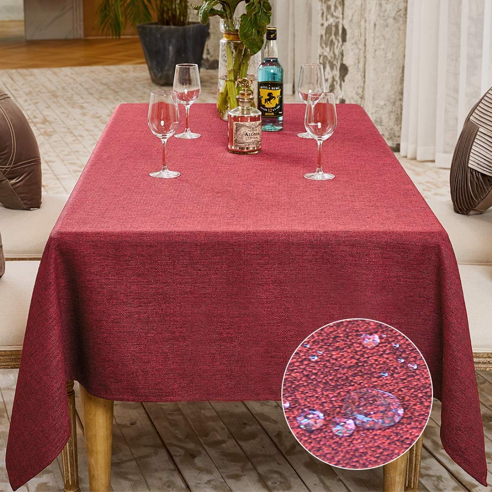BALCONY & FALCON Rectangle Tablecloth Washable Wrinkle Resistant and Water Proof Table Cloth Decorative Linen Fabric Tablecloths for Dining Parties Kitchen Wedding and Outdoor Use (Red, 57x85)