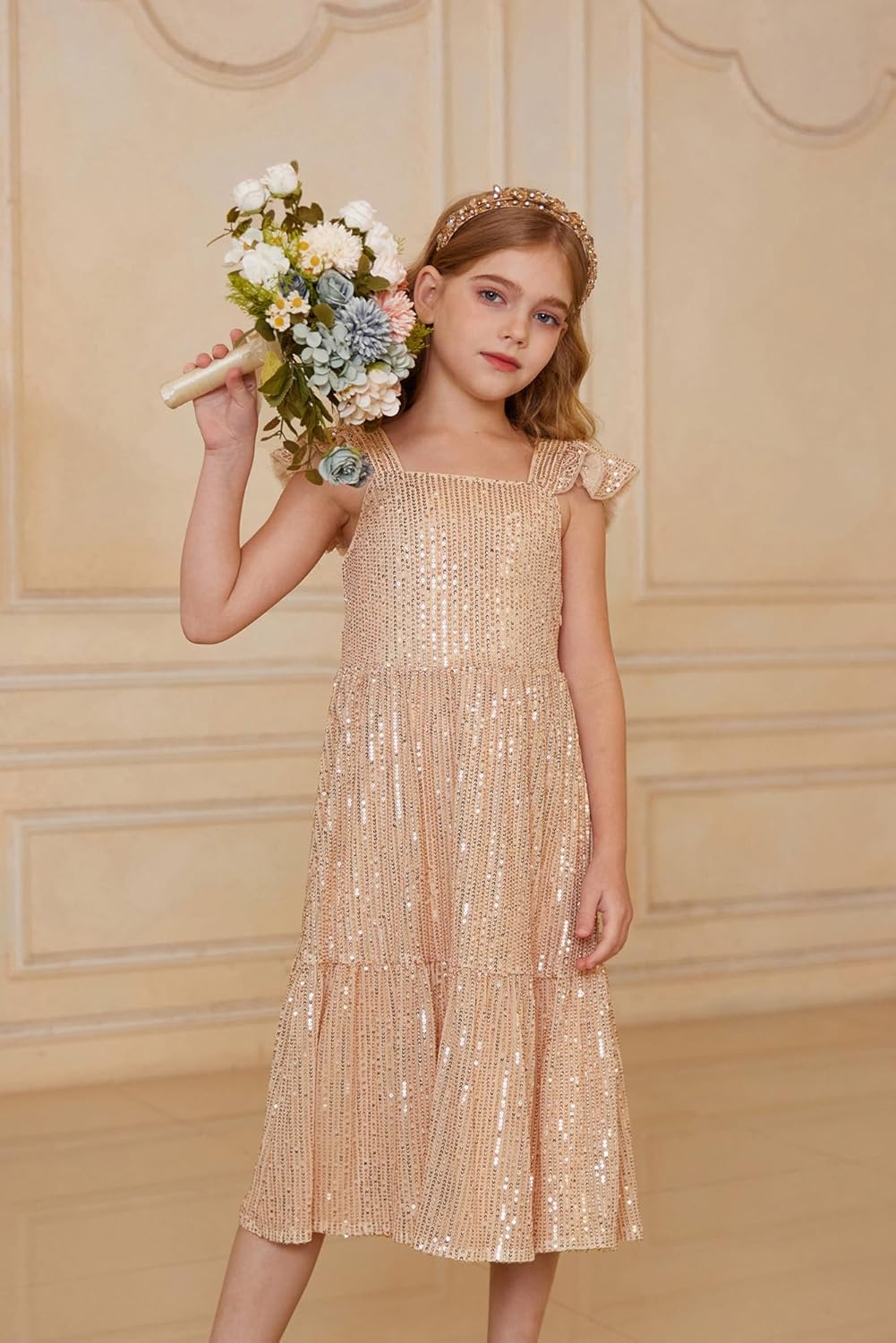 GRACE KARIN Girls Sequin Dress Flutter Sleeve A-Line Tie Back Sparkly Formal Party Dress for Girl 5-12Y - Image 6