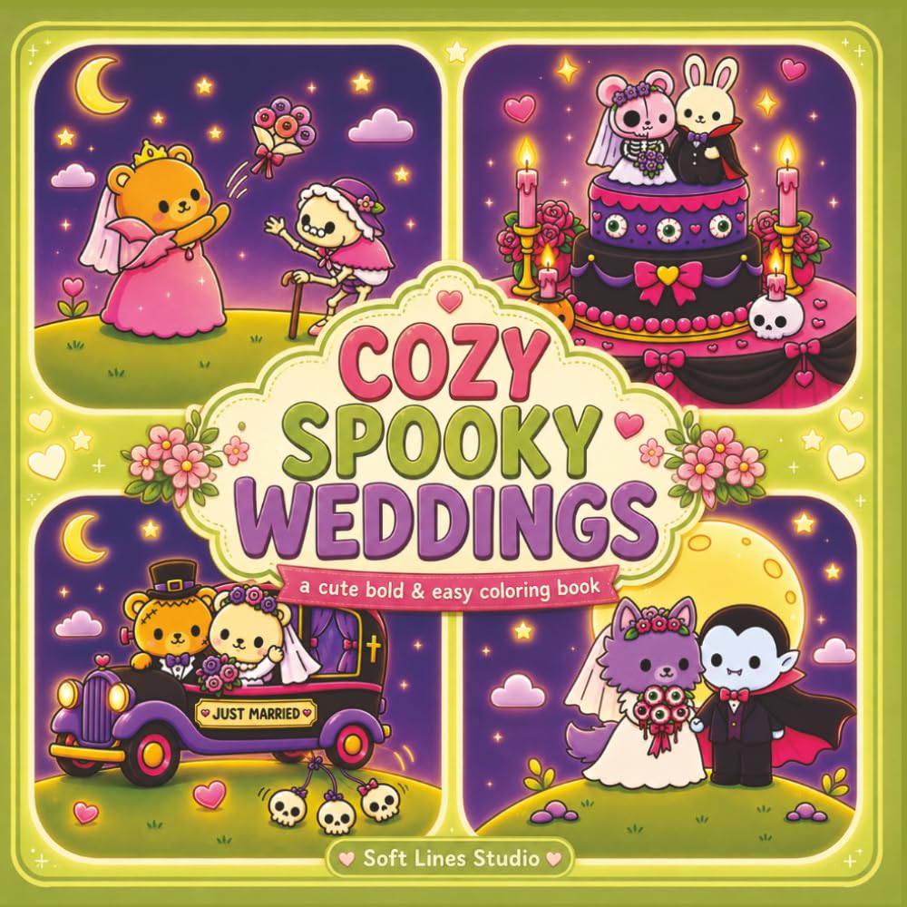 Cozy Spooky Weddings: A Cute Bold & Easy Coloring Book for Kids, Teens, Adults, and Beginners (Cozy Spooky Collection)
