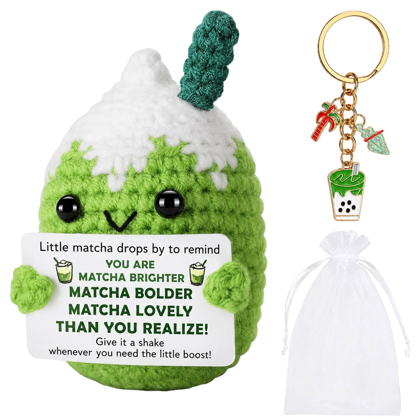 Matcha Gift, Positive Crochet Animals for Emotional Support,Desk Decoration
