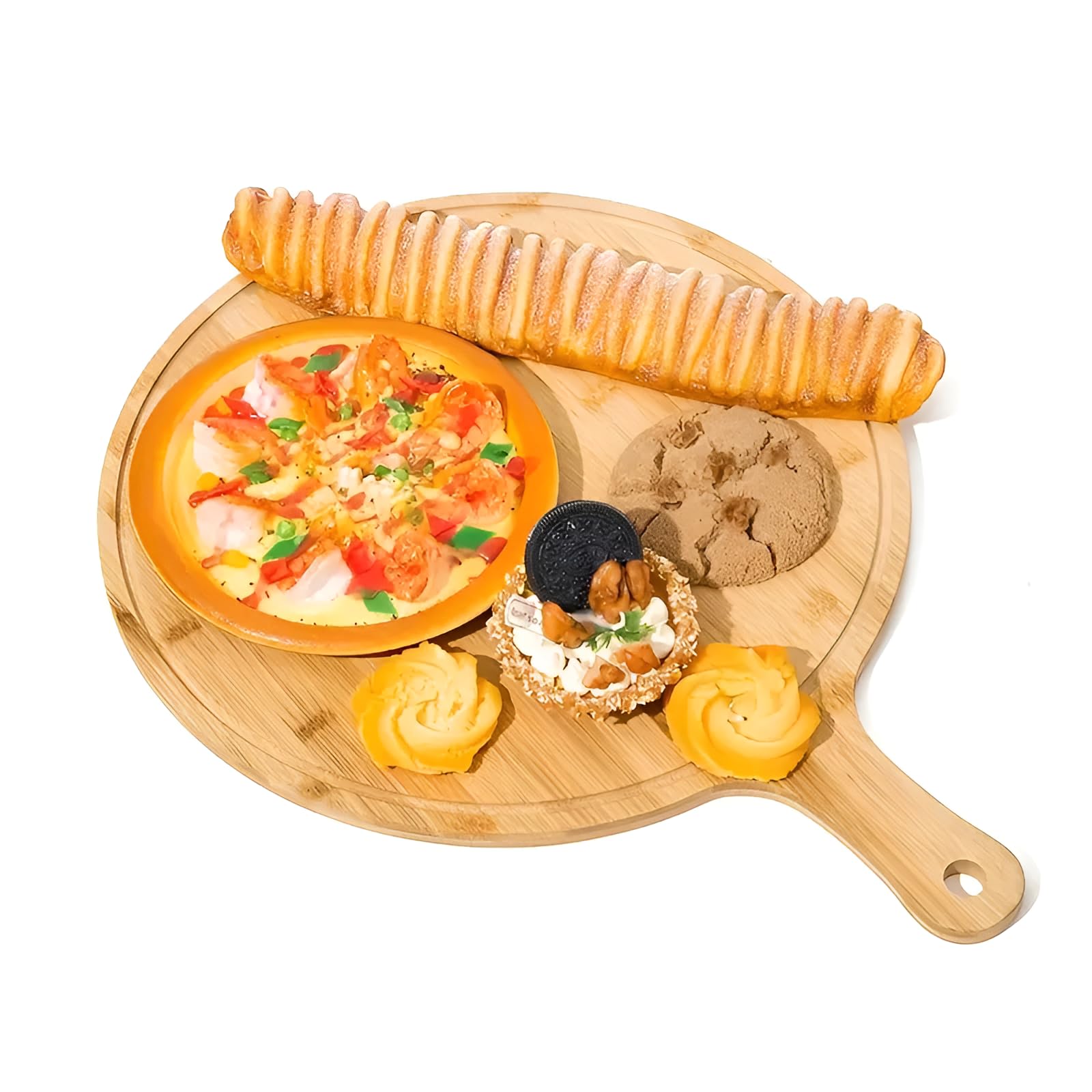 Bamboo Wooden Pizza Serving Board with Handle Lightweight Available in Small, Medium, Large Sizes Multi-Purpose Cheese, Bread, and Chopping Board for Kitchen (2, Medium 23.5 x 35 x 1 cm)