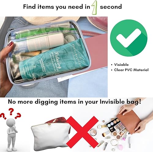 Miniatura 2 de Rocanza Bolsas de aseo aprobadas por la TSA  3 paquetes de bolsas de maquillaje transparentes tamaño cuarto de galón, bolsa de viaje transparente