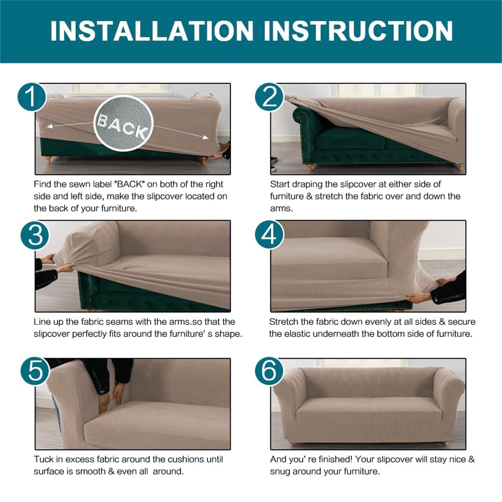 Sofabezüge Stretch Couchbezüge Anti-Rutsch Sofa Schonbezug mit Armlehne Spandex Jacquard Sofa Überwürfe rutschfest Sofa Überzug Waschbare Sofabezug für Haustiere (3-Sitzer,Sand)