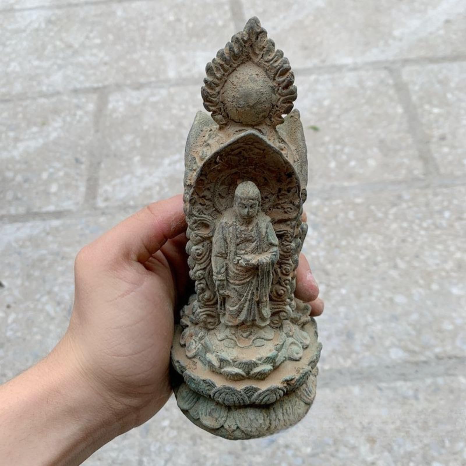 Estatua de Buda de tres caras de bronce, 20 cm / 7.9in, adorno de