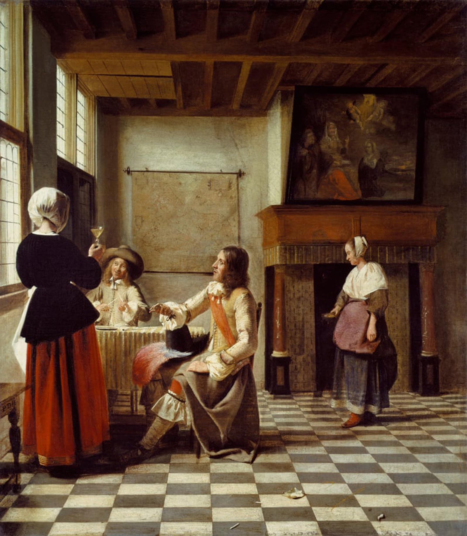 POSTERIIk Famous Animal Posters Vintage Picture an Interior with a Woman Drinking with Two Men and a Maidservant by Pieter De Hooch Modern Wall Decor for Home Decor 60x90cm